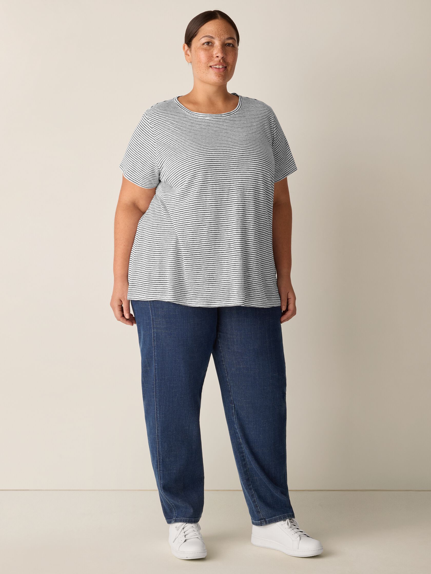 Striped Organic Linen Jersey Crew Neck Tee