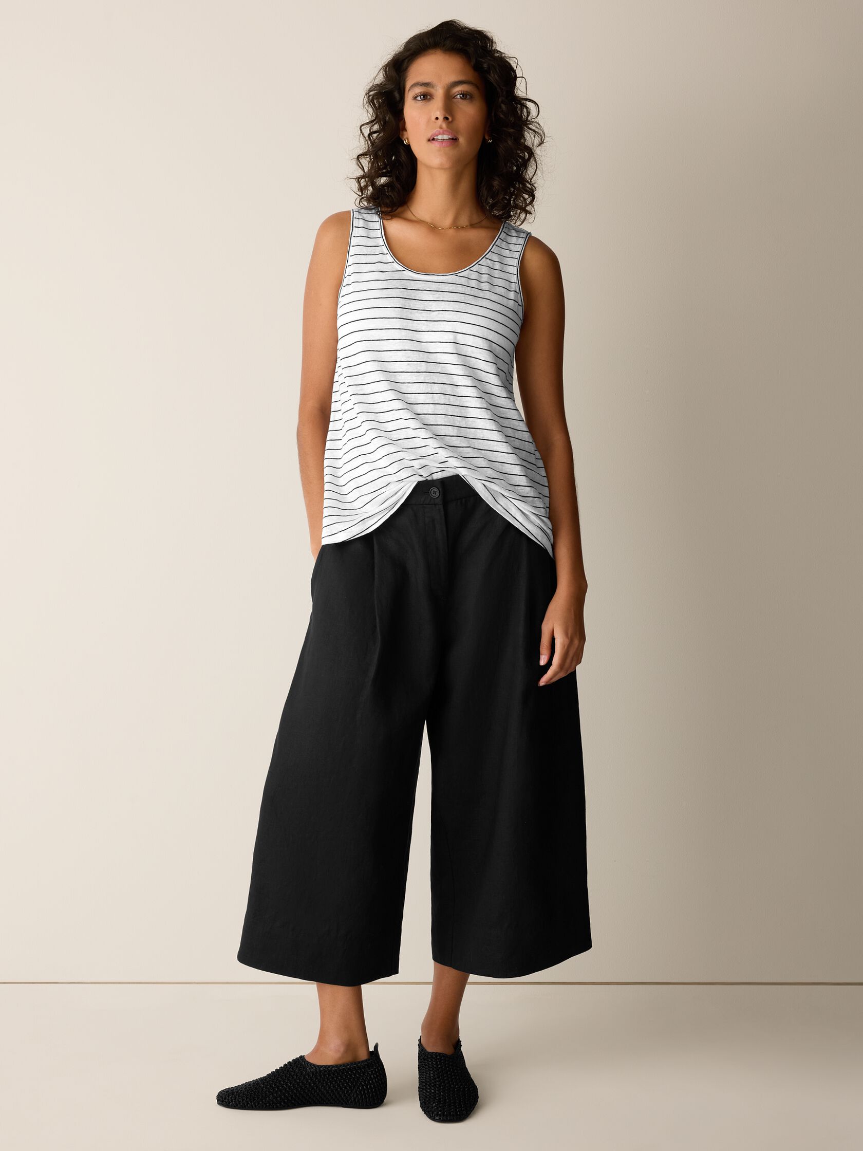 Organic Linen Jersey Stripe Scoop Neck Tank