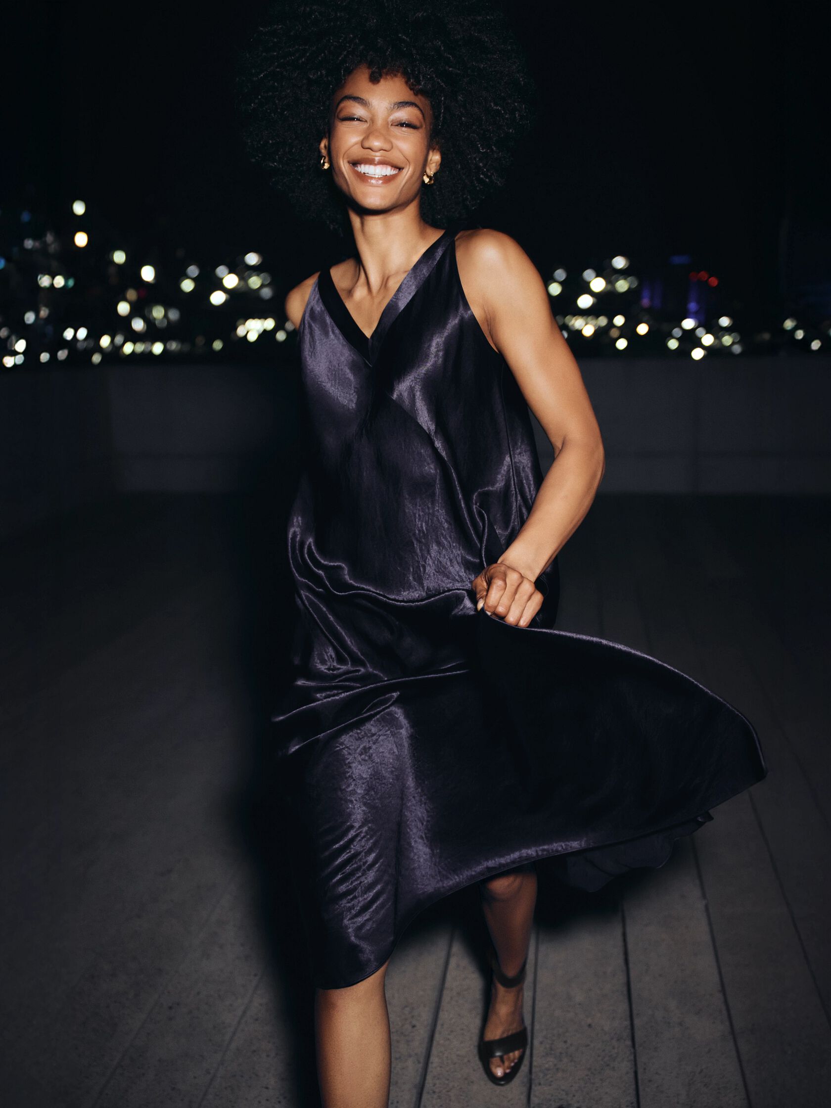 Textured Satin V-Neck Dress