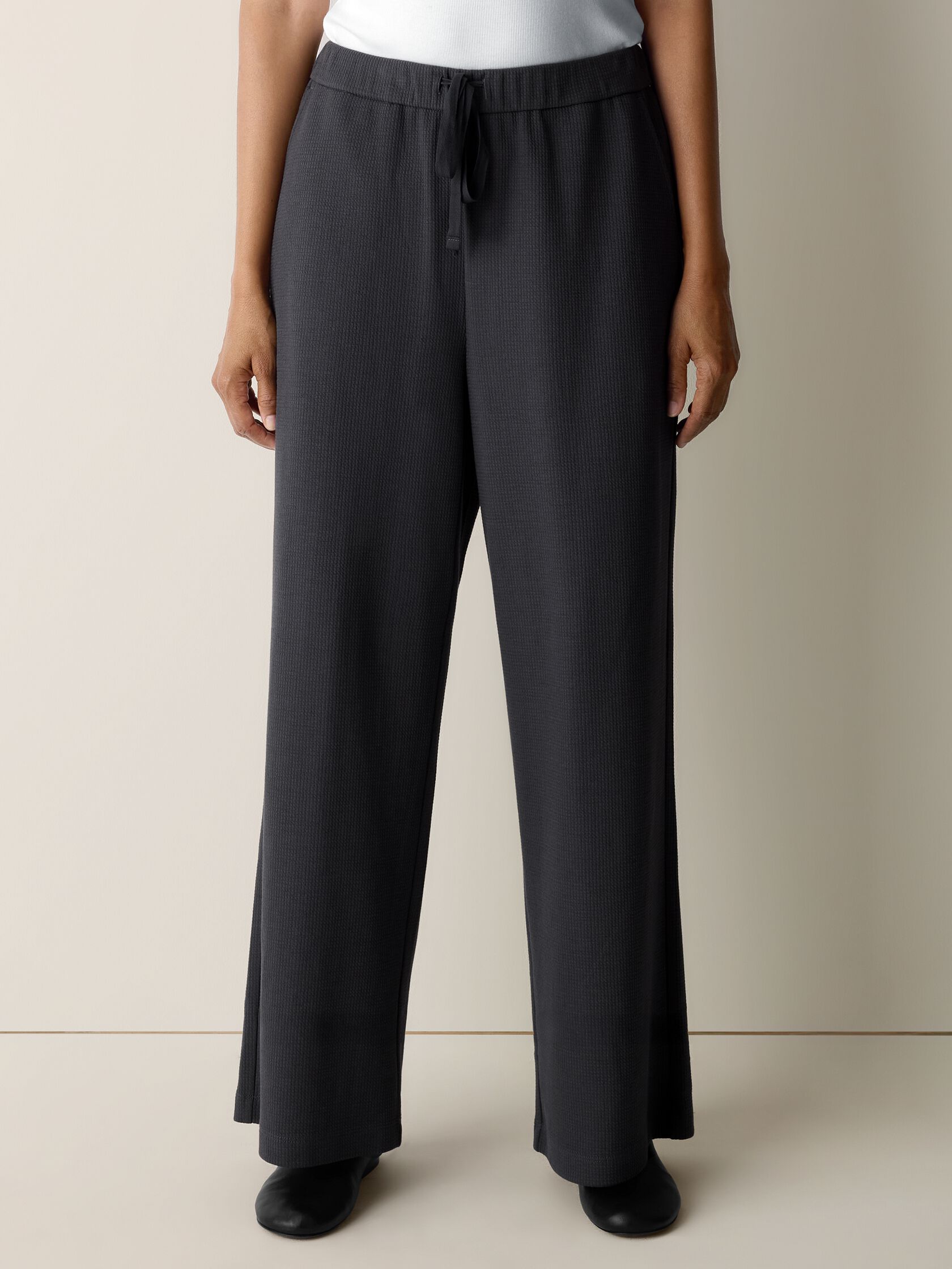Waffle Cotton Blend Doubleknit Wide-Leg Pant