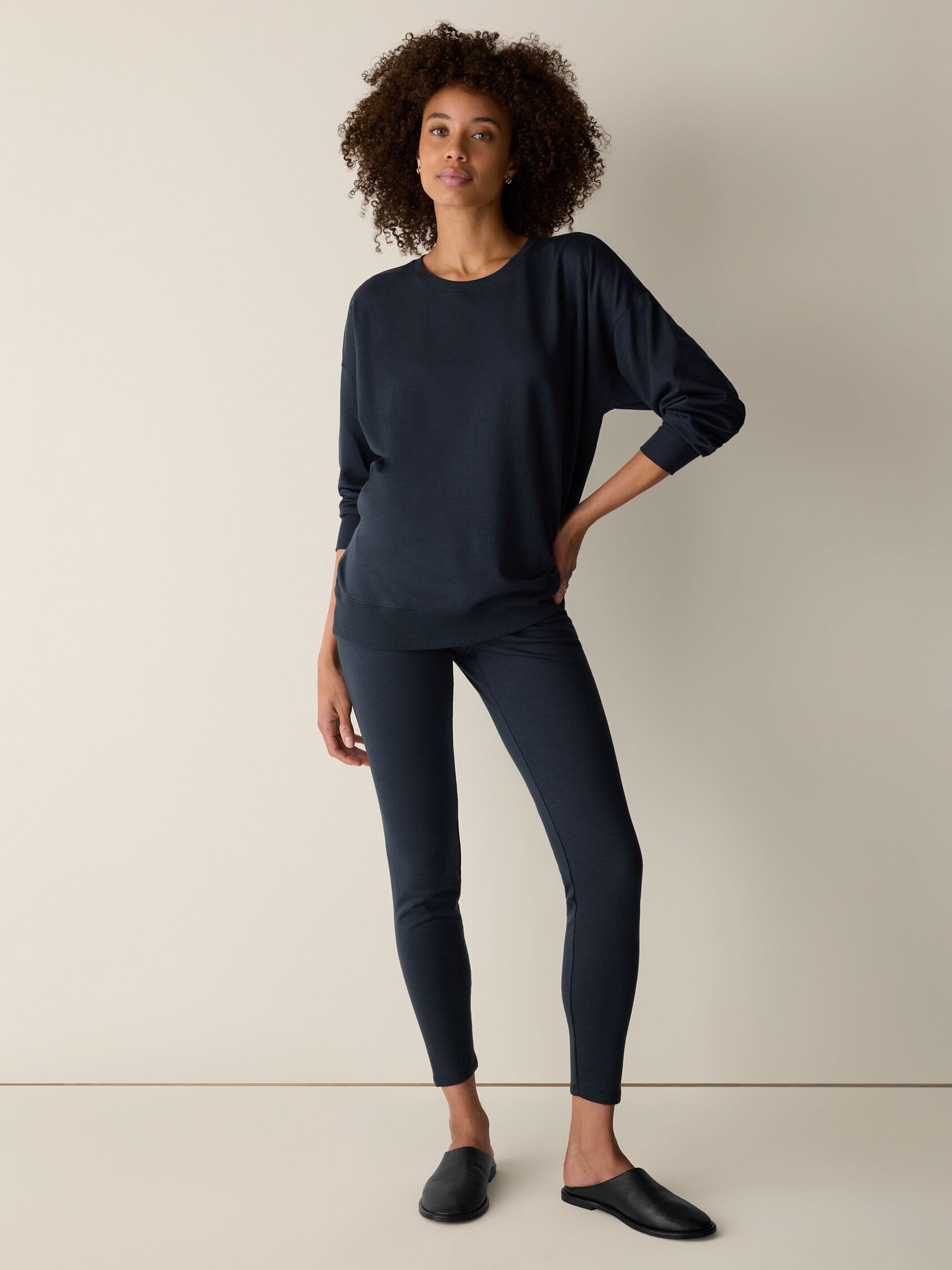 Cozy Brushed Terry Hug Crew Neck Long Top