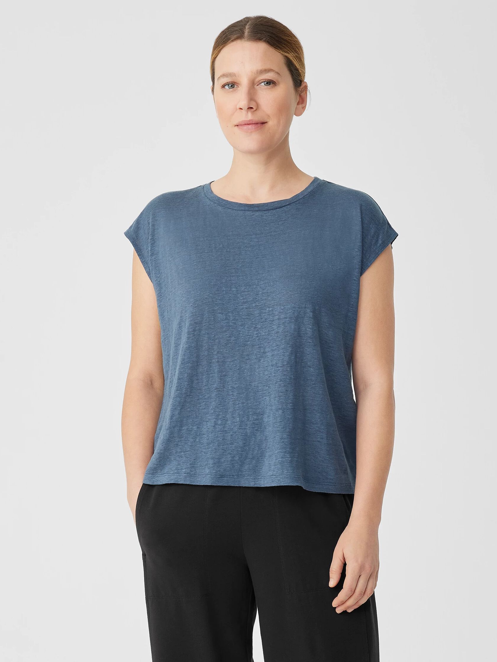 Organic Linen Jersey Shirred-Back Top