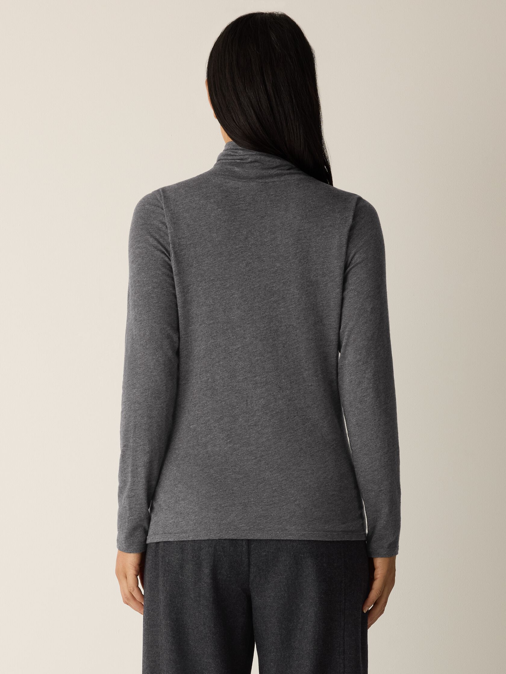 Mélange Sheer Cotton Blend Knit Turtleneck Top