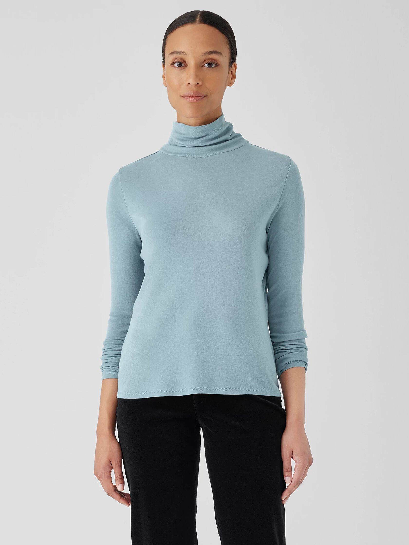 Ribbed Pima Cotton Blend Turtleneck Top
