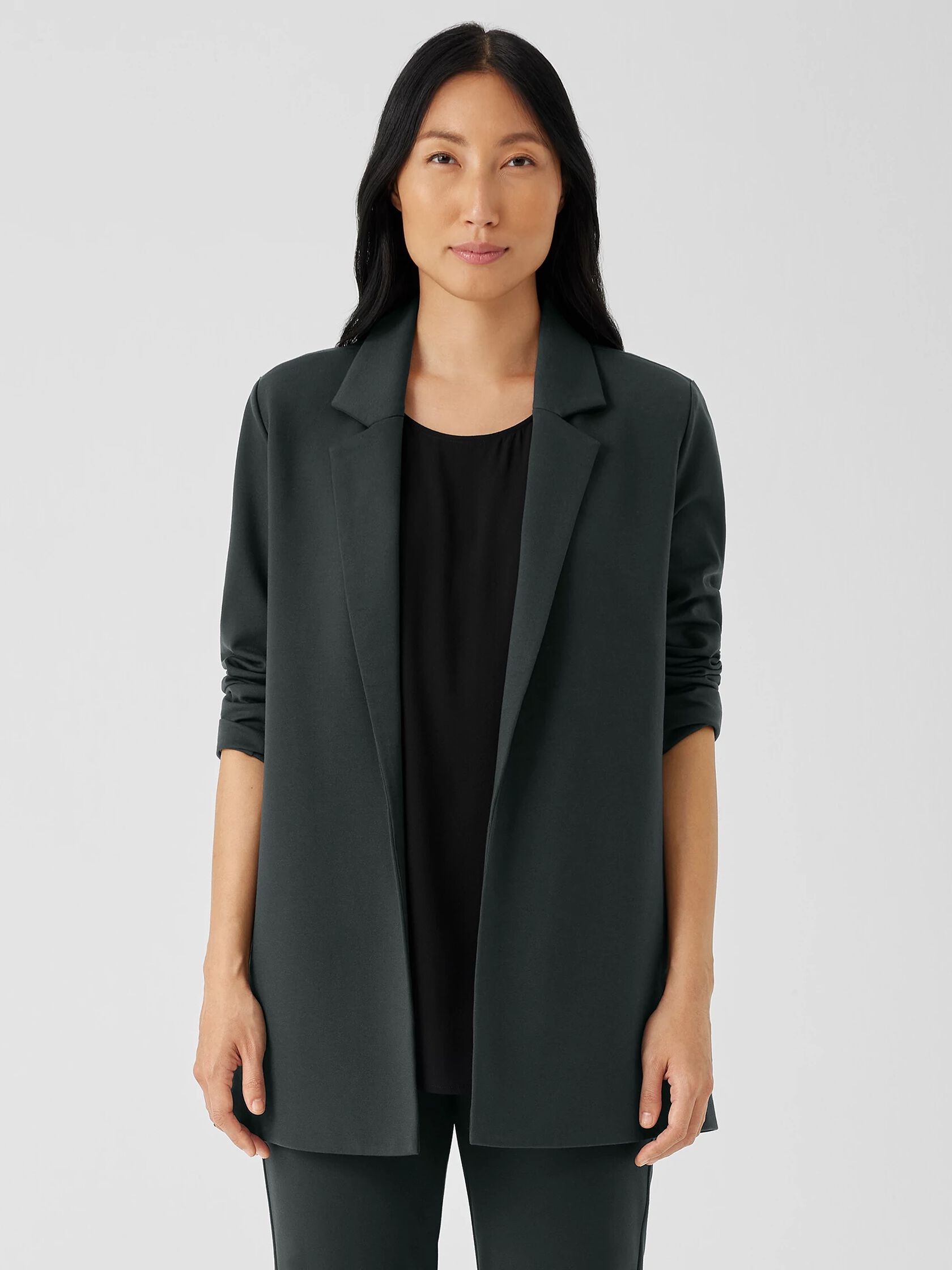 Washable Flex Ponte Notch Collar Long Blazer