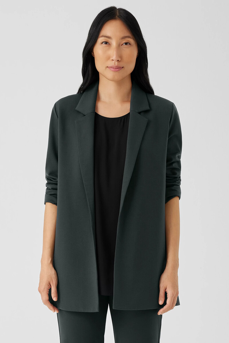 Washable Flex Ponte Notch Collar Long Blazer Washable Flex Ponte Notch Collar Long Blazer