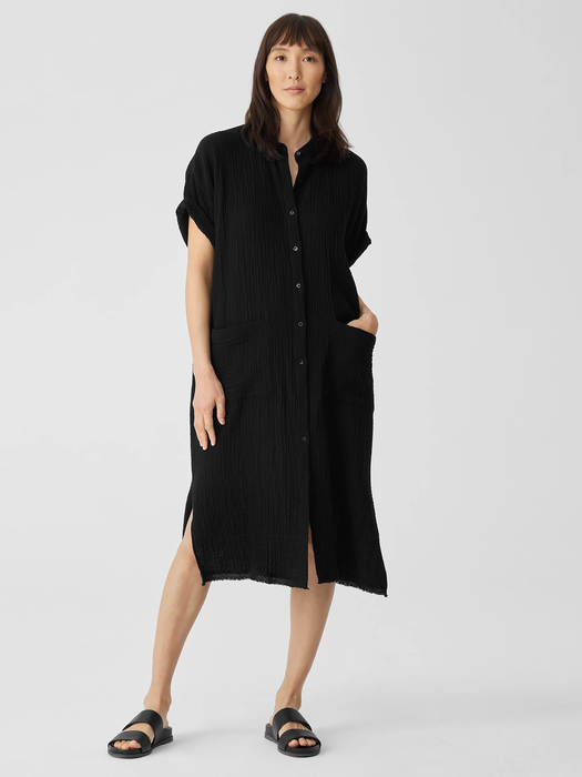 Organic Cotton Gauze Mandarin Collar Dress