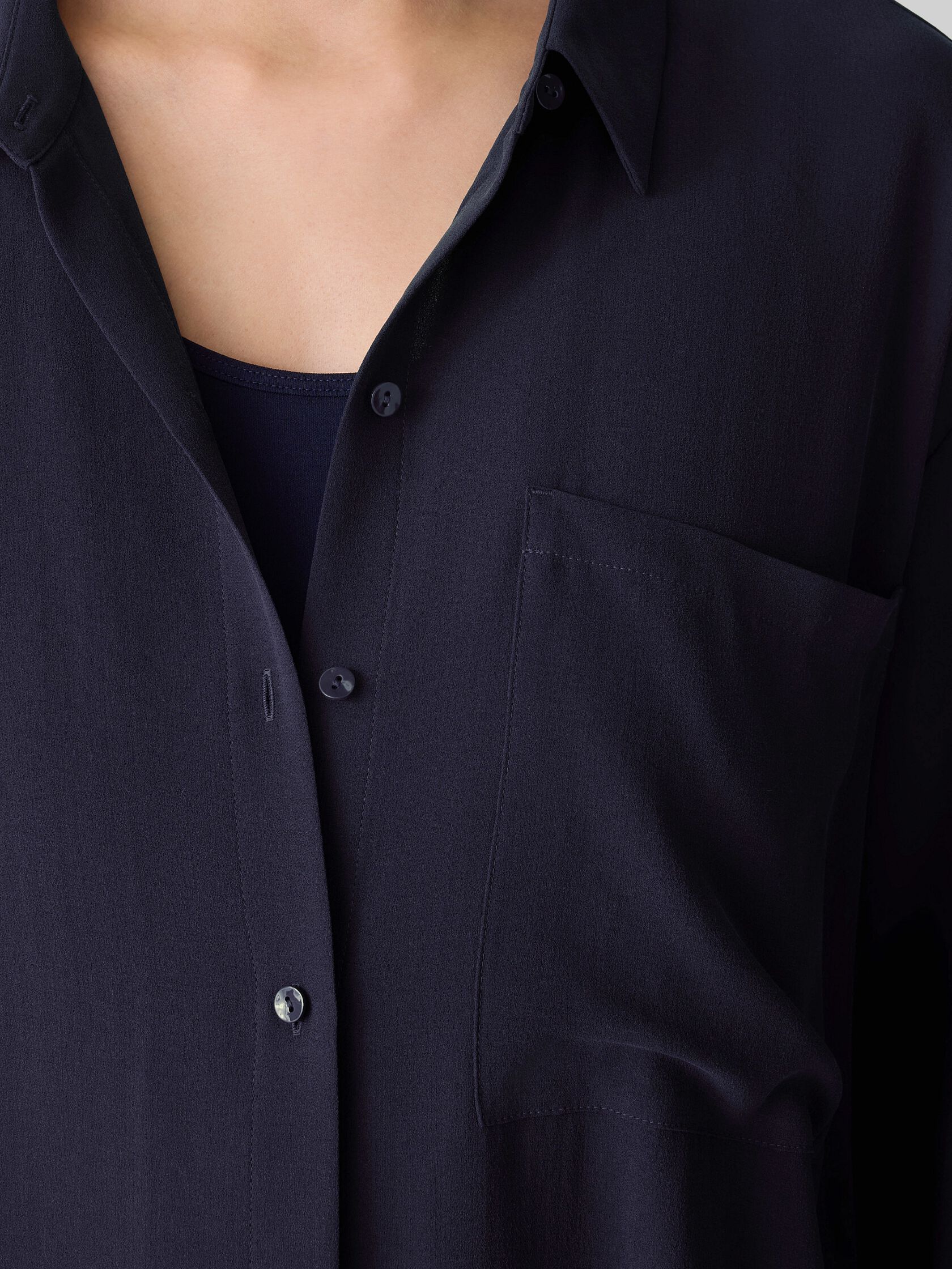 Silk Georgette Crepe Classic Collar Long Shirt