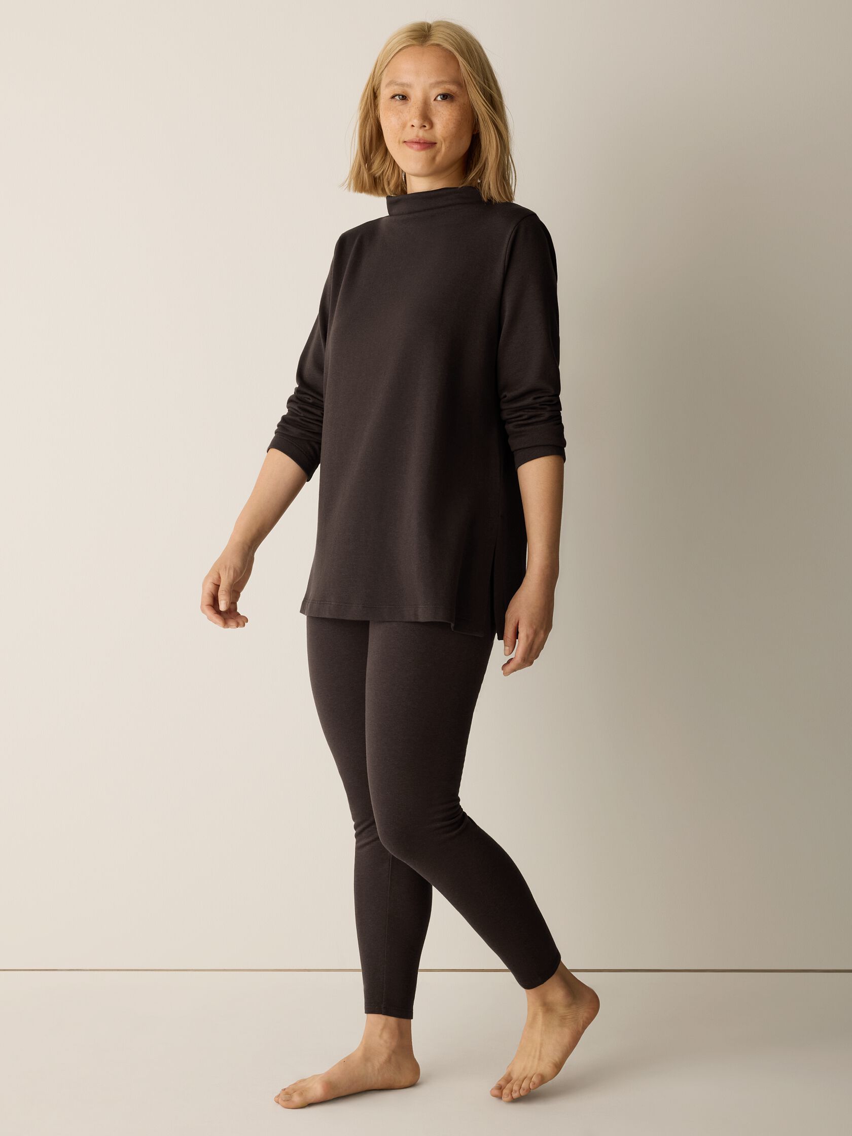 Cozy Brushed Terry Hug Funnel Neck Long Top