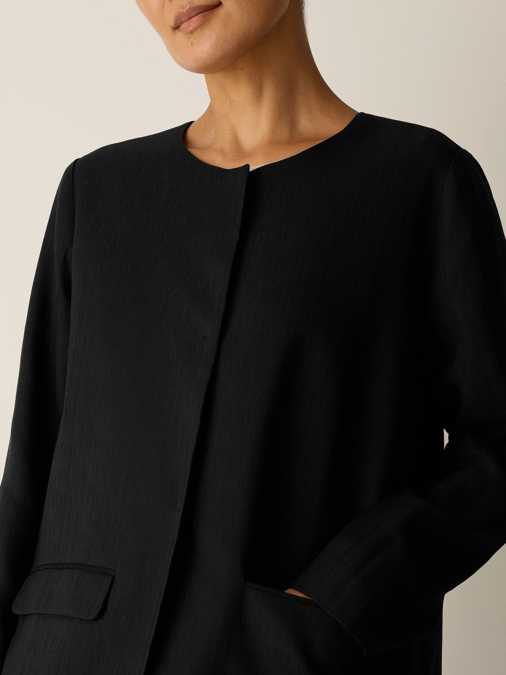 Textured Silk Weave Round Neck Coat
