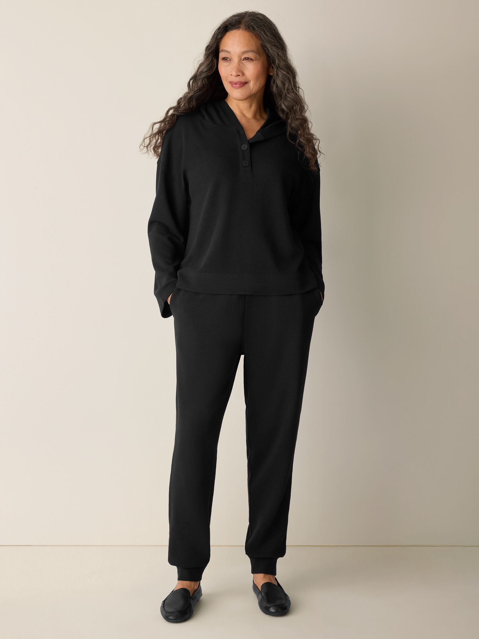 Waffle Cotton Blend Doubleknit Hooded Top