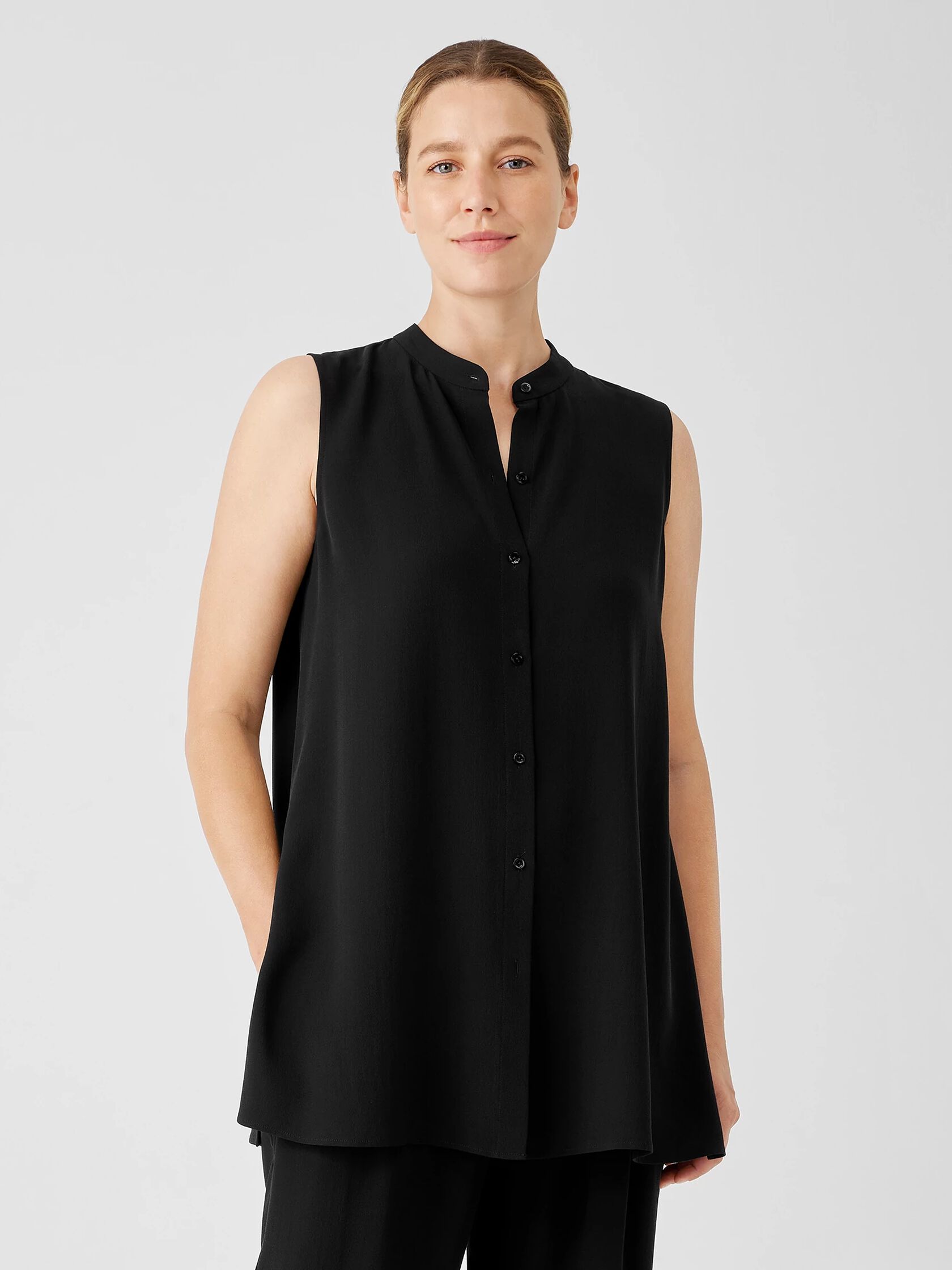 Silk Georgette Crepe Sleeveless Shirt