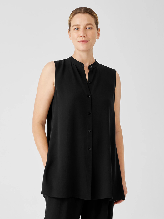 Silk Georgette Crepe Sleeveless Shirt