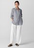 Puckered Organic Linen Stripe Classic Collar Long Shirt