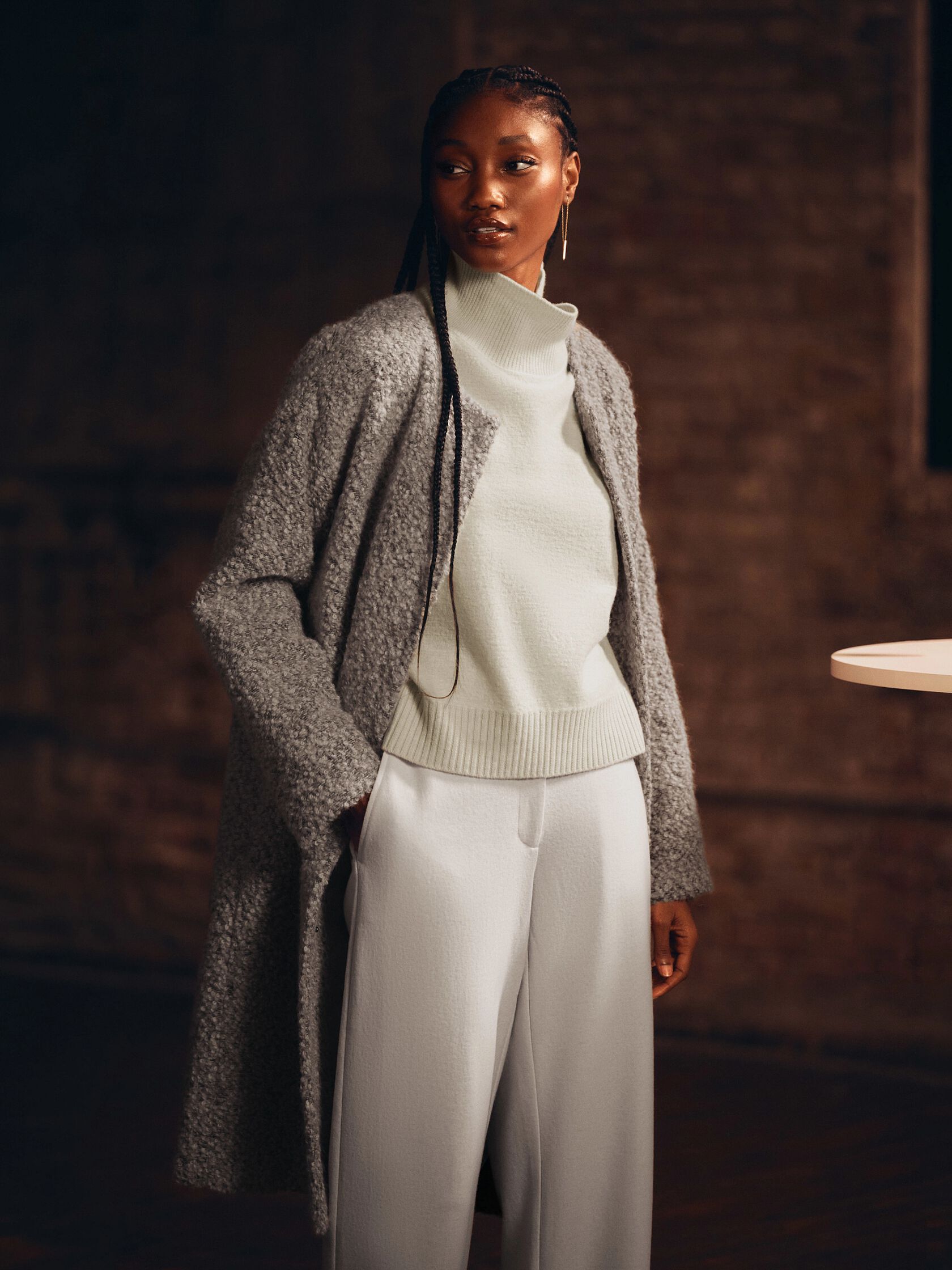 Curly Alpaca Wool Blend Round Neck Coat