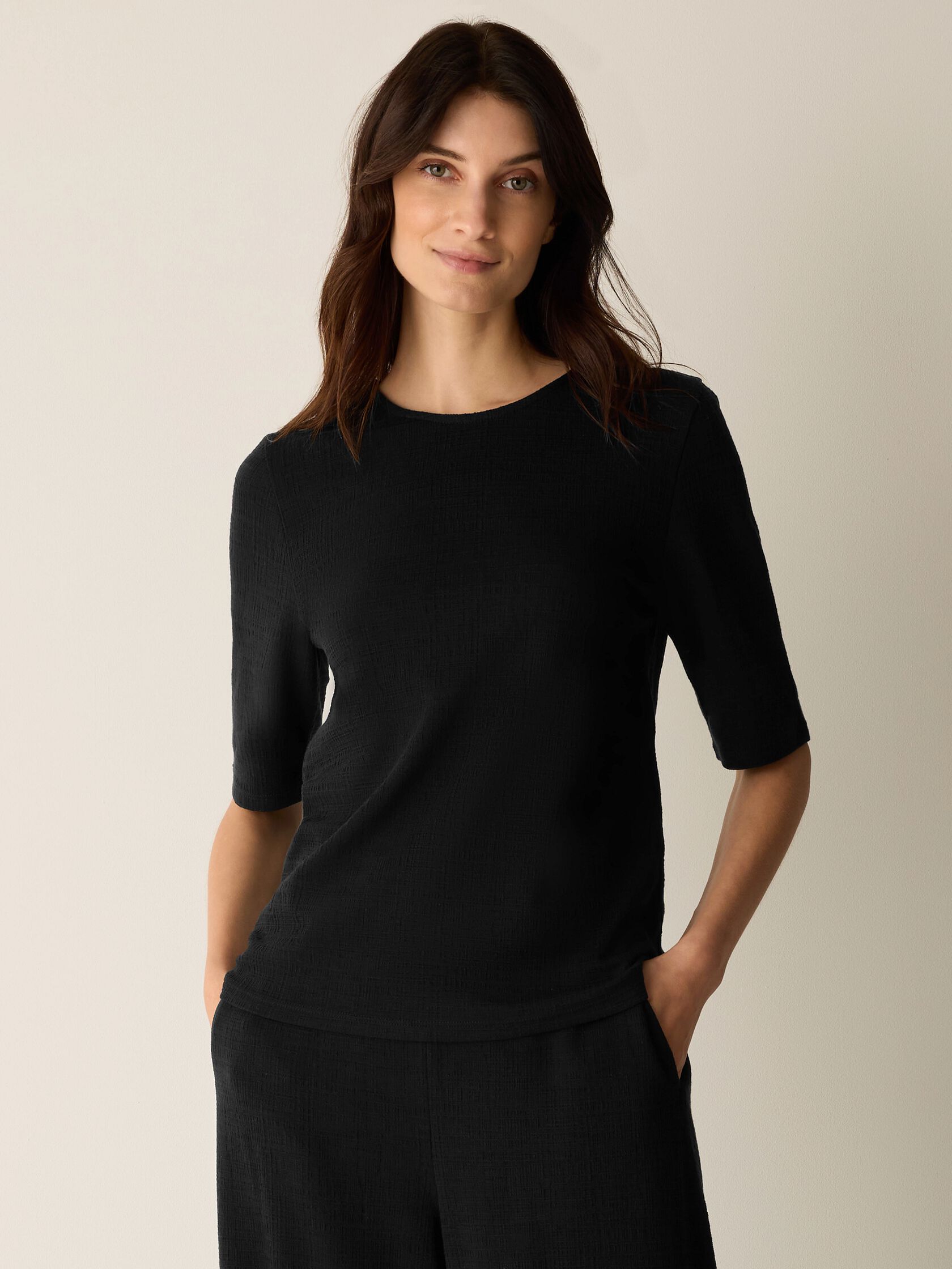 Cross Hatch Stretch Jersey Crew Neck Top