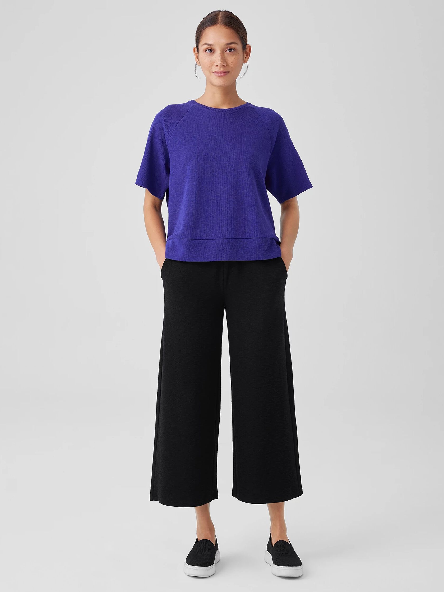 Organic Cotton Slubby Rib Knit Wide-Leg Pant