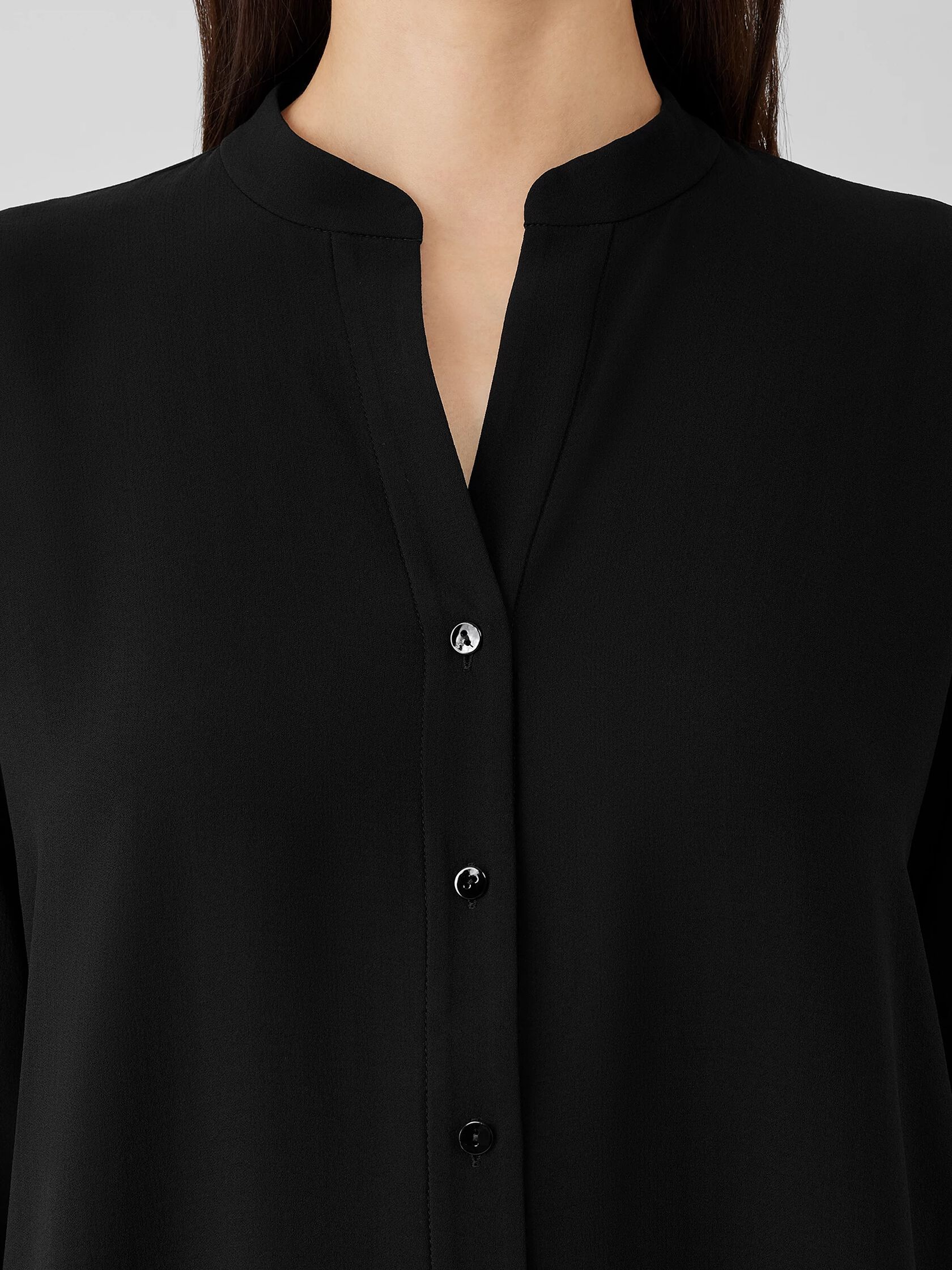 Silk Georgette Crepe Shirred-Back Shirt