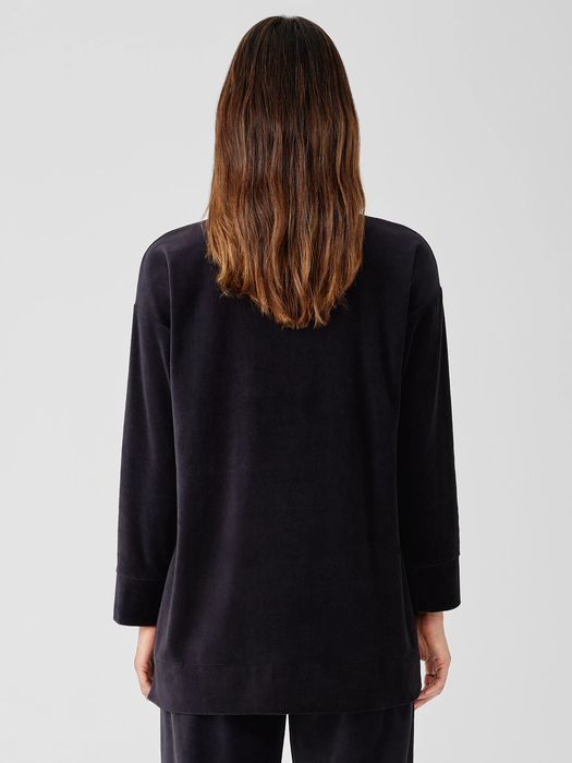 Cotton Velour Crew Neck Long Top