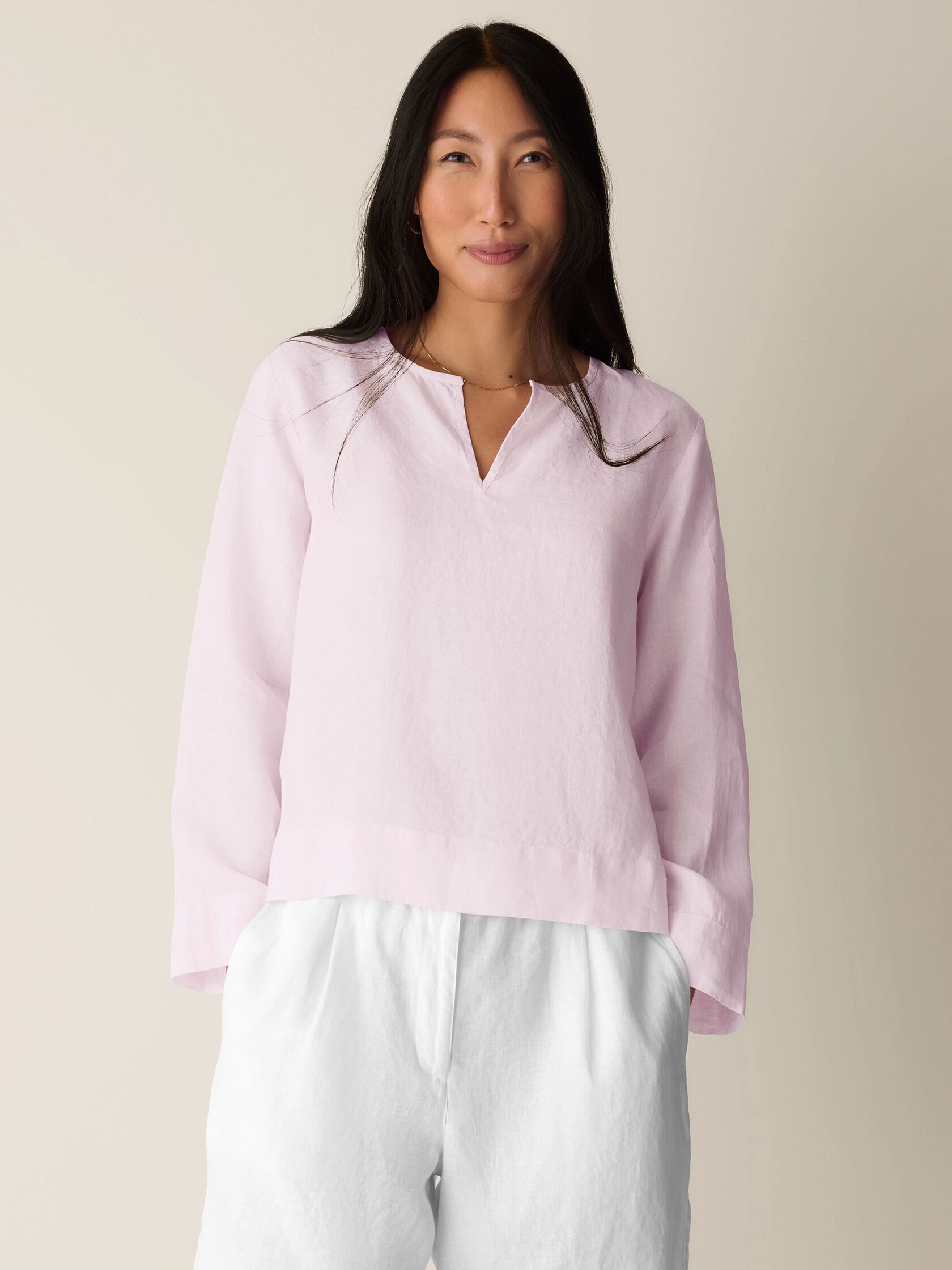 Organic Handkerchief Linen Split Neck Top