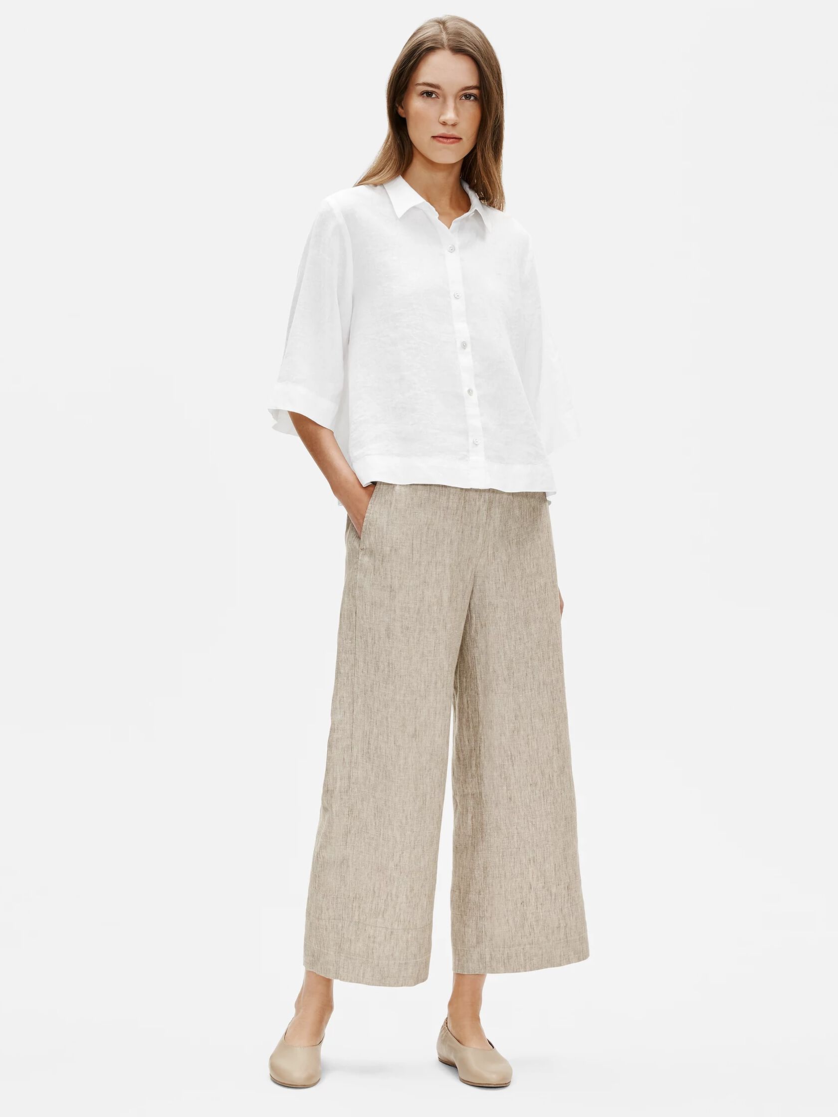 Organic Handkerchief Linen Elbow-Sleeve Shirt