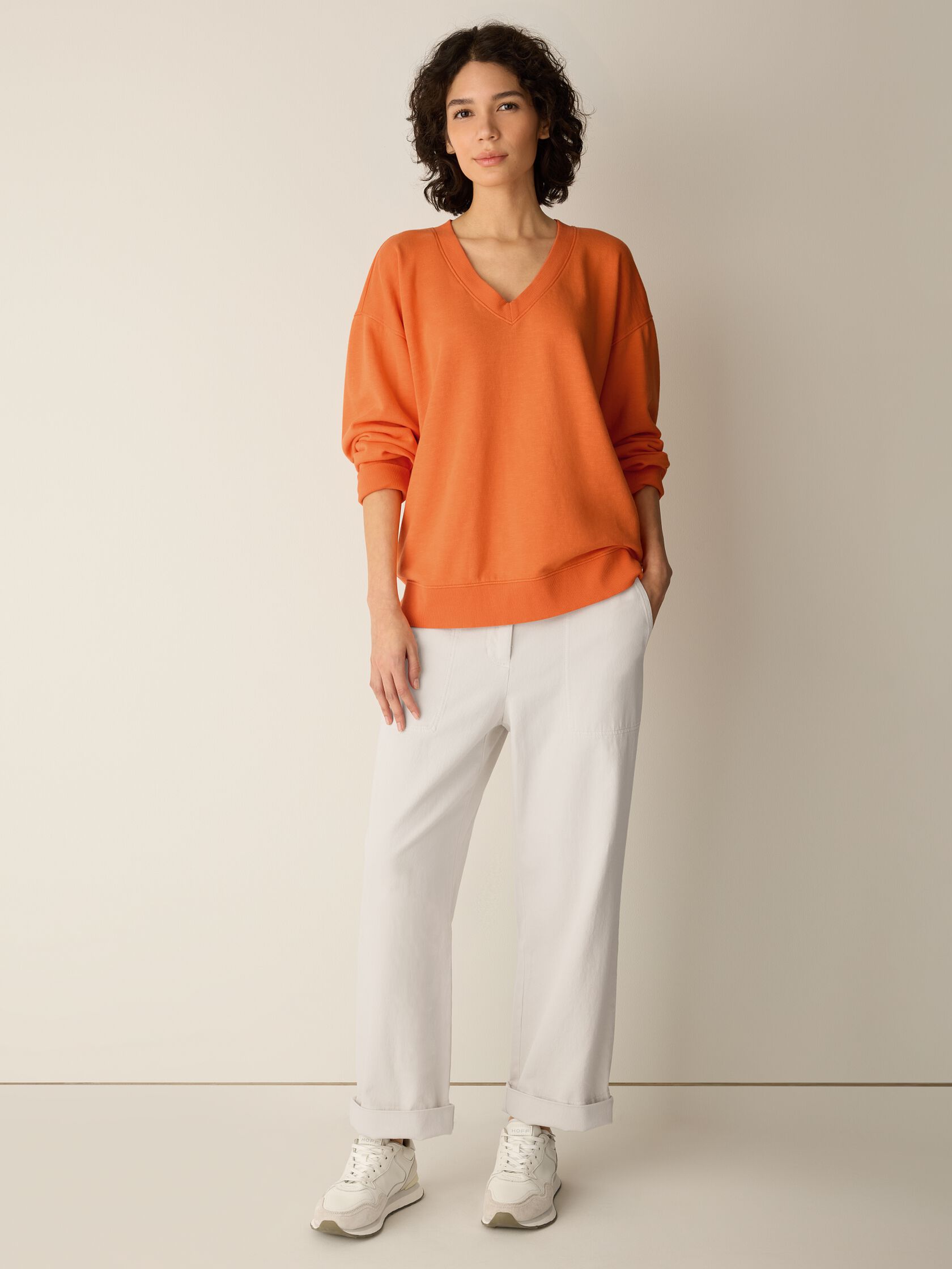 Garment-Dyed Organic Cotton Terry V-Neck Top