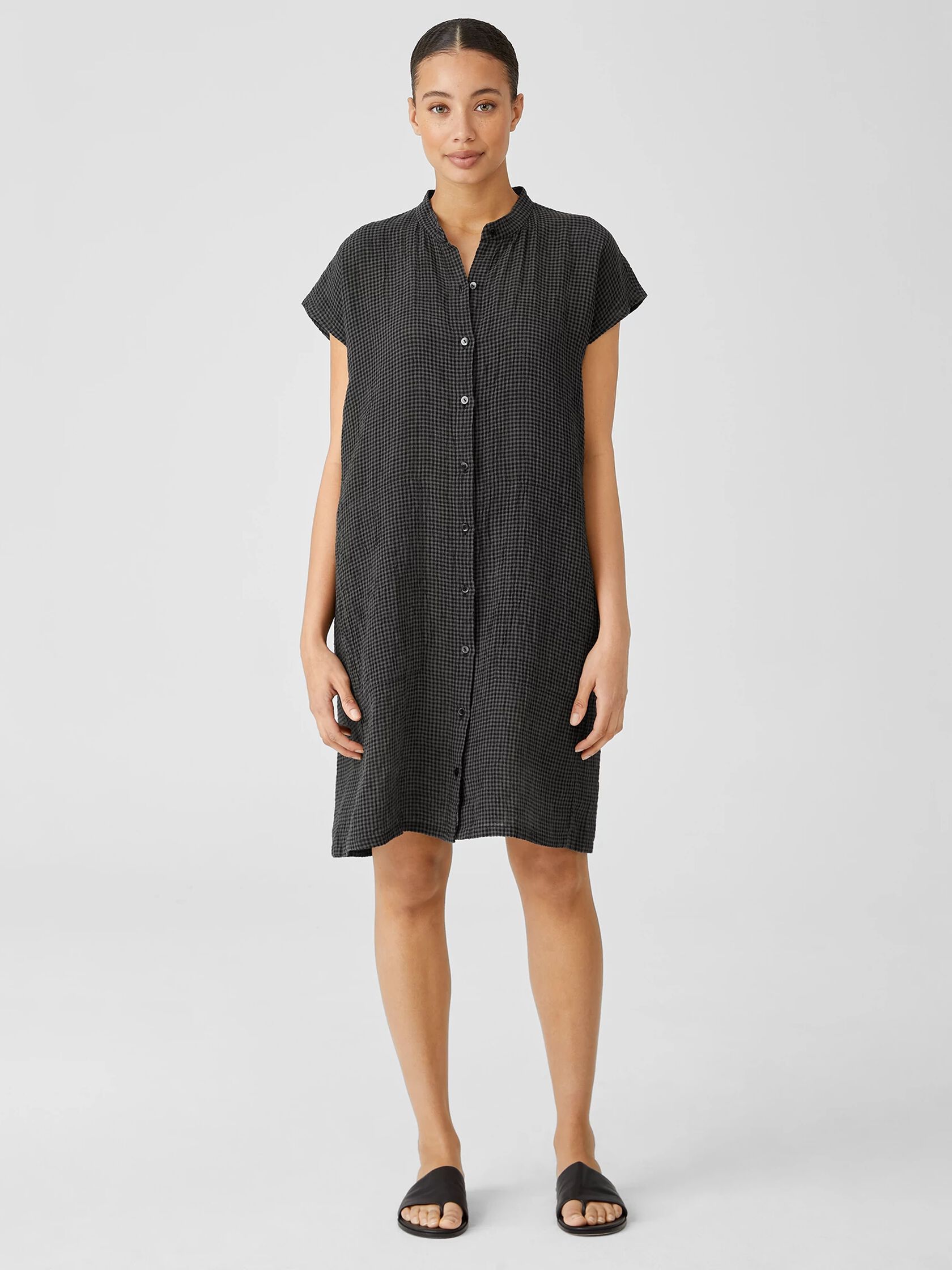 Puckered Organic Linen Shirtdress