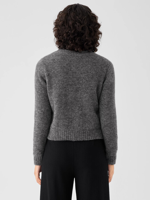 Mohair Plush Mélange Crew Neck Cardigan