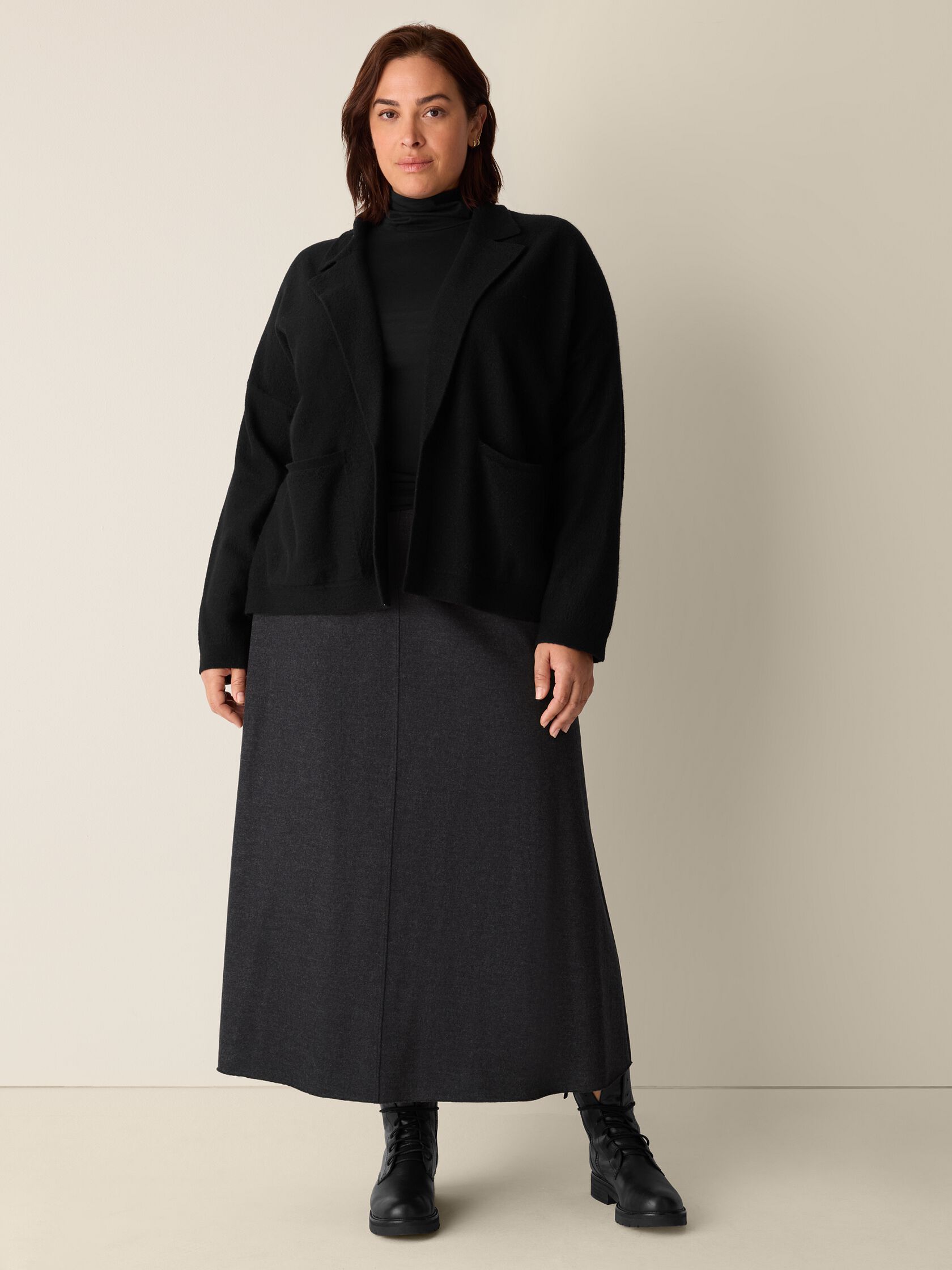 Fine Felted Wool Notch Collar Cardigan in Regenerative Wool