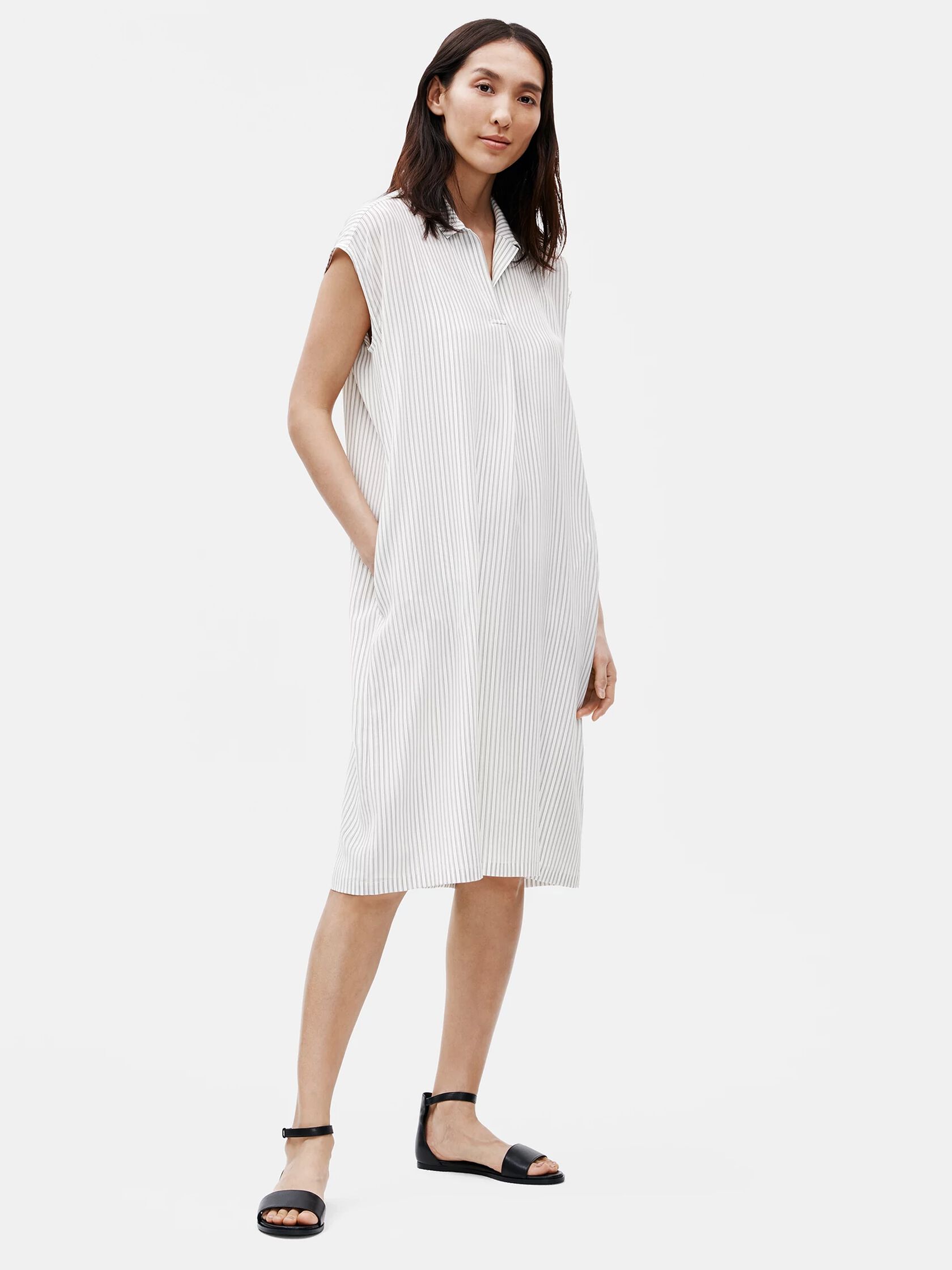 Silk Crepe de Chine Striped Shirtdress