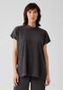 Woven Plisse Mock Neck Top