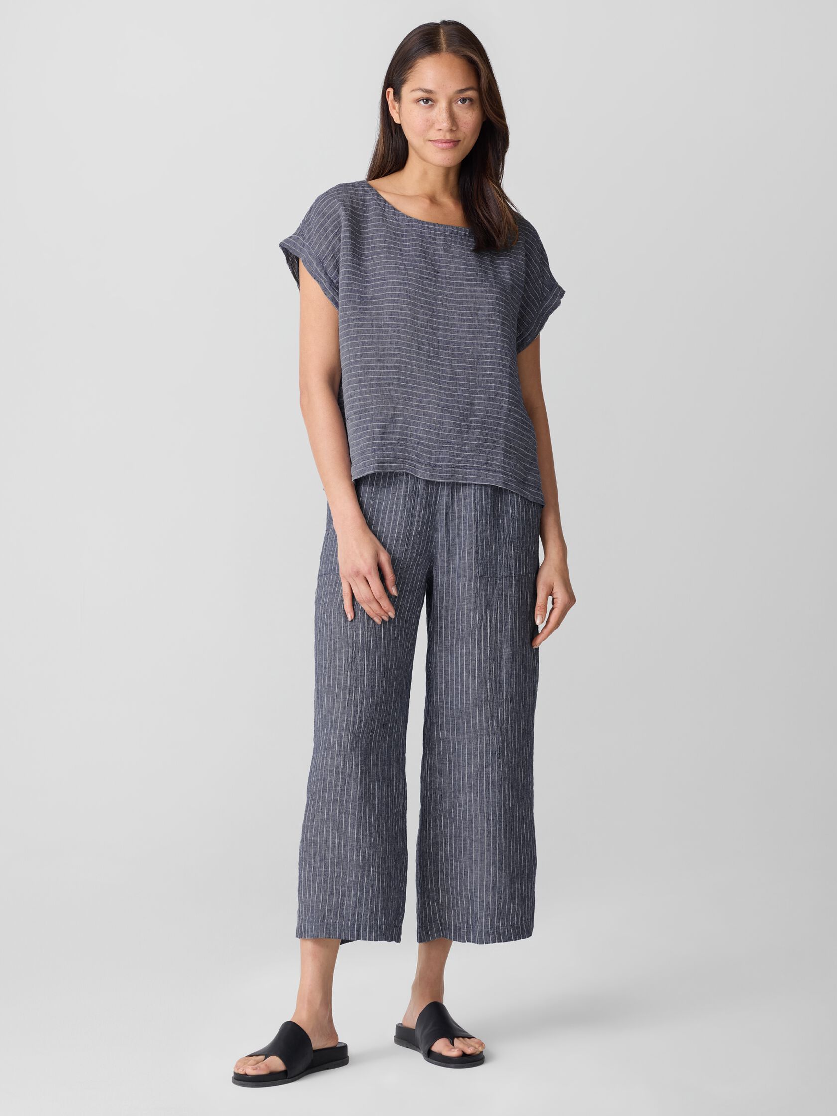 Puckered Organic Linen Ballet Neck Top