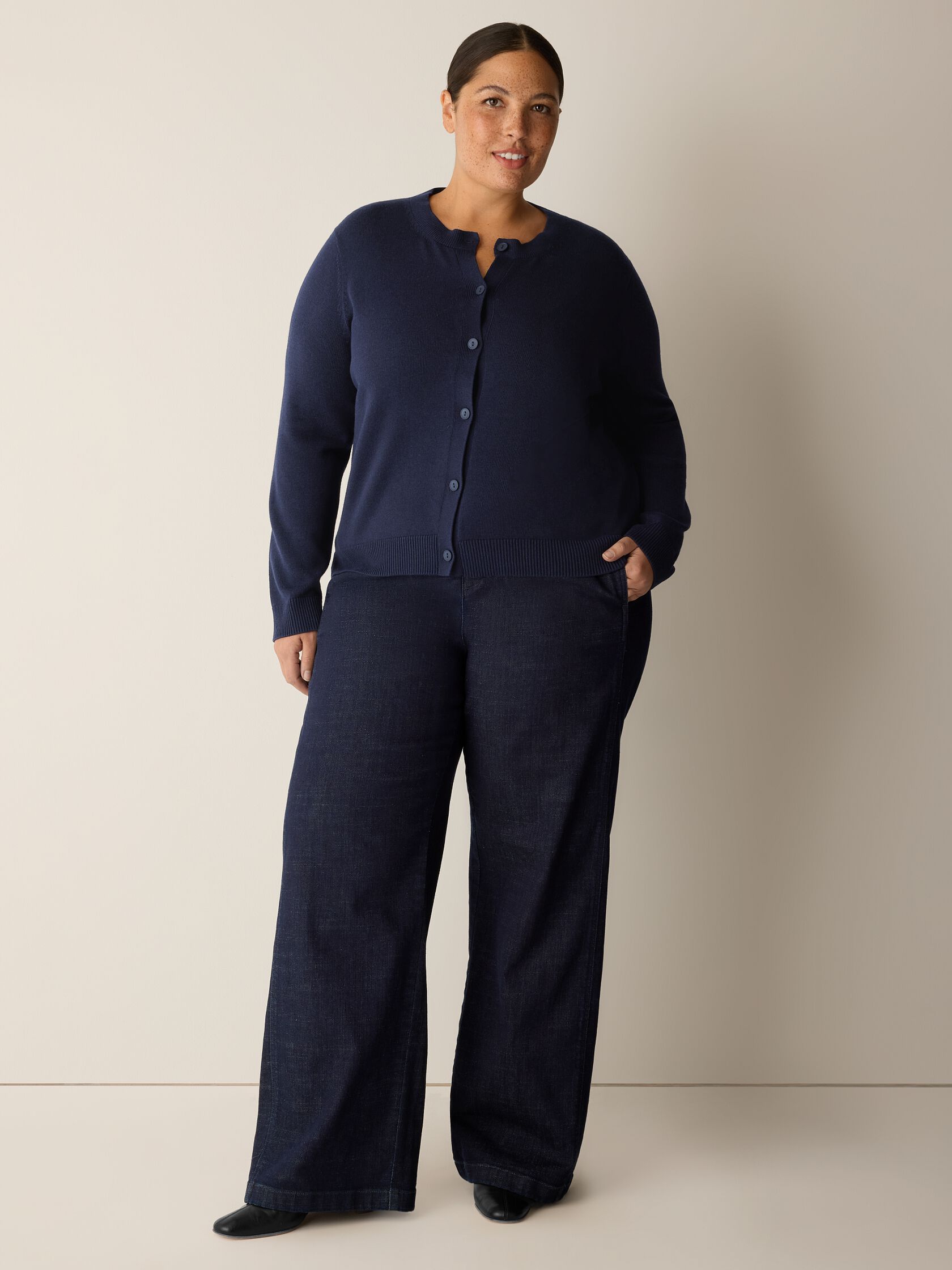 Peruvian Cotton Blend Crew Neck Cardigan