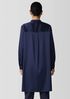 Stretch Silk Charmeuse Band Collar Long Shirt