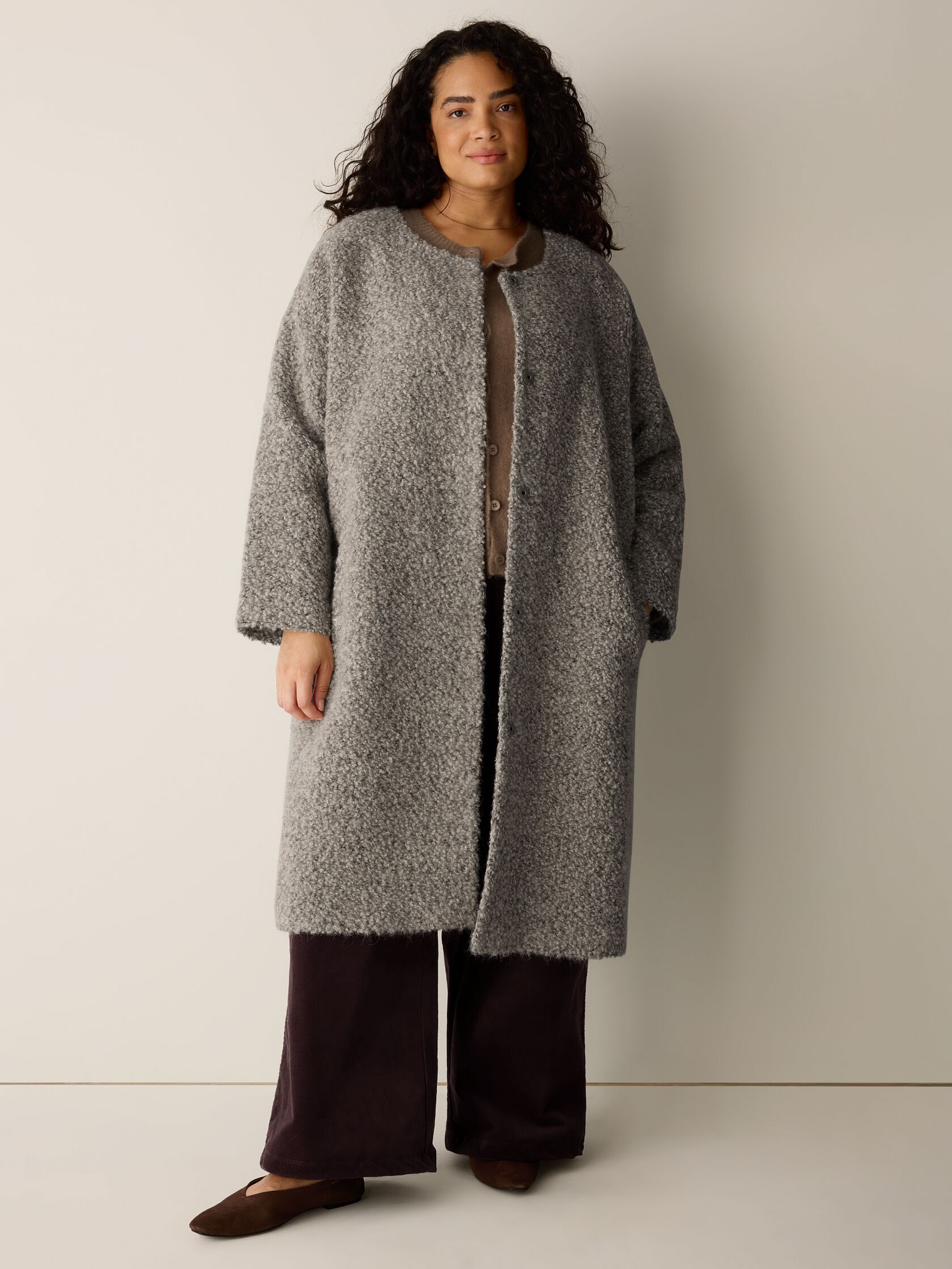 Curly Alpaca Wool Blend Round Neck Coat