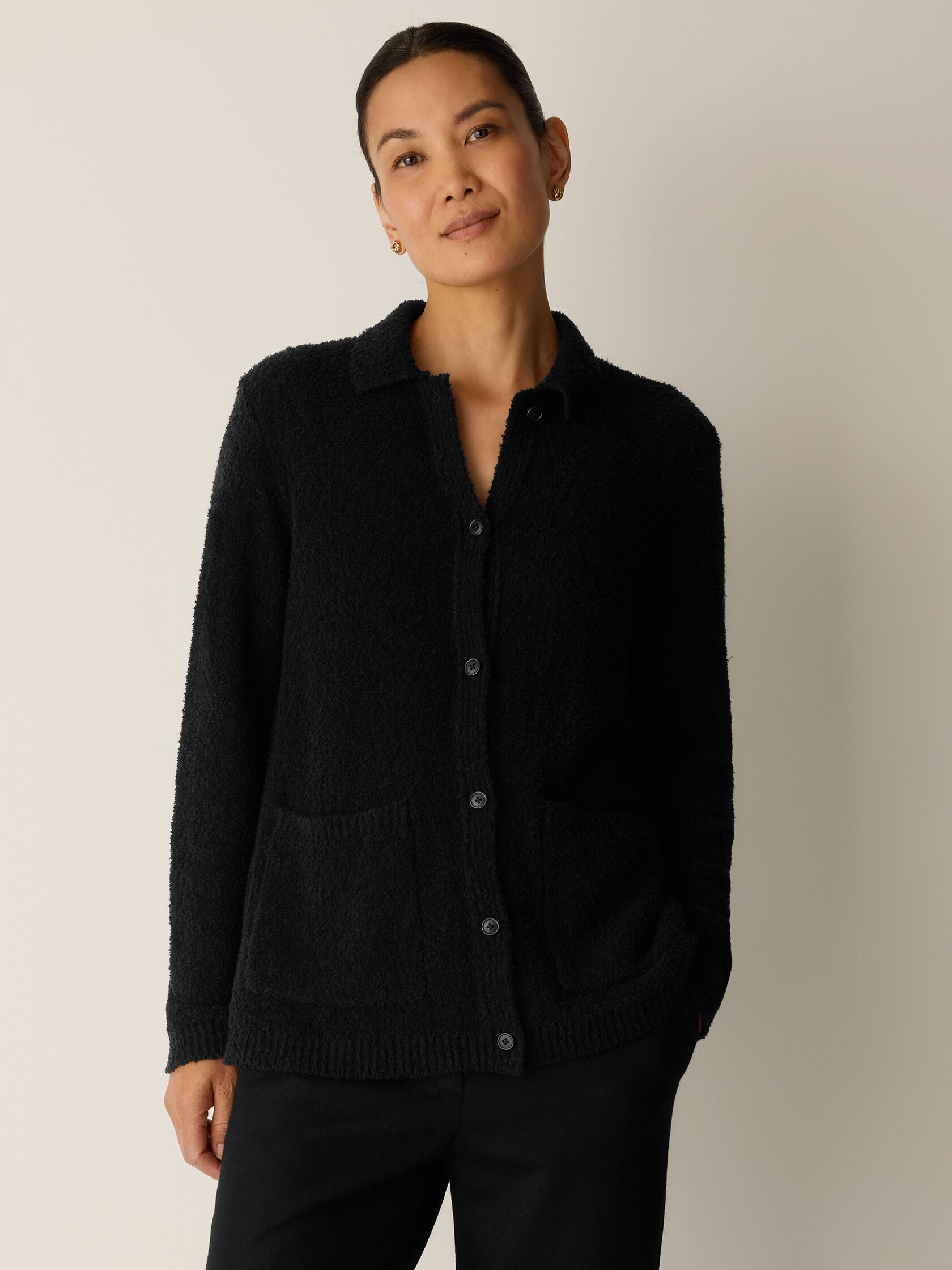 Organic Cotton Fluff Classic Collar Cardigan