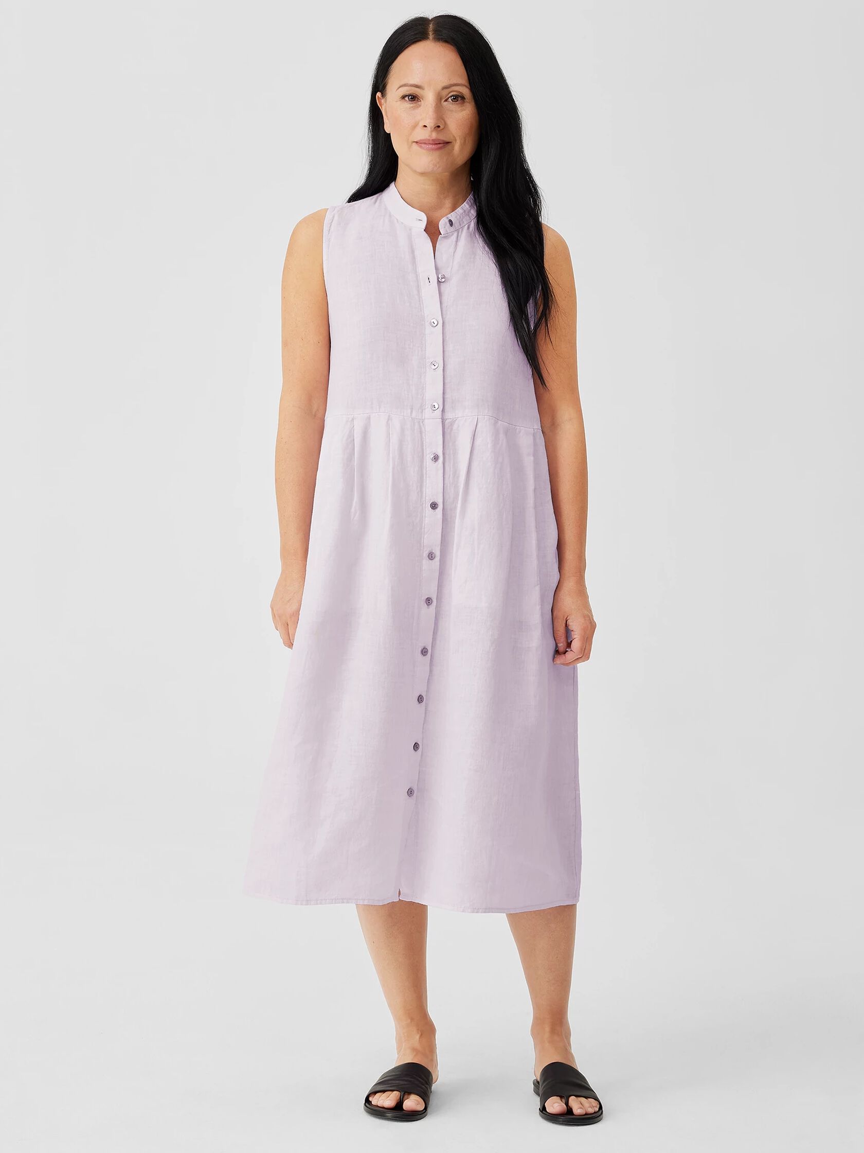 Garment-Dyed Organic Handkerchief Linen Pleated Dress