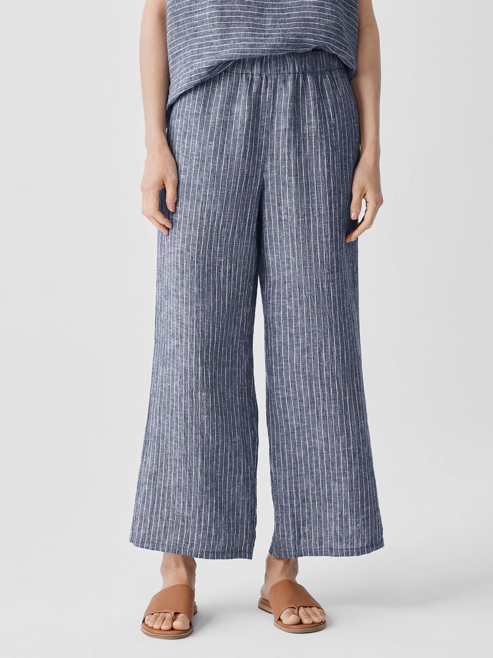 Puckered Organic Linen Wide-Leg Pant