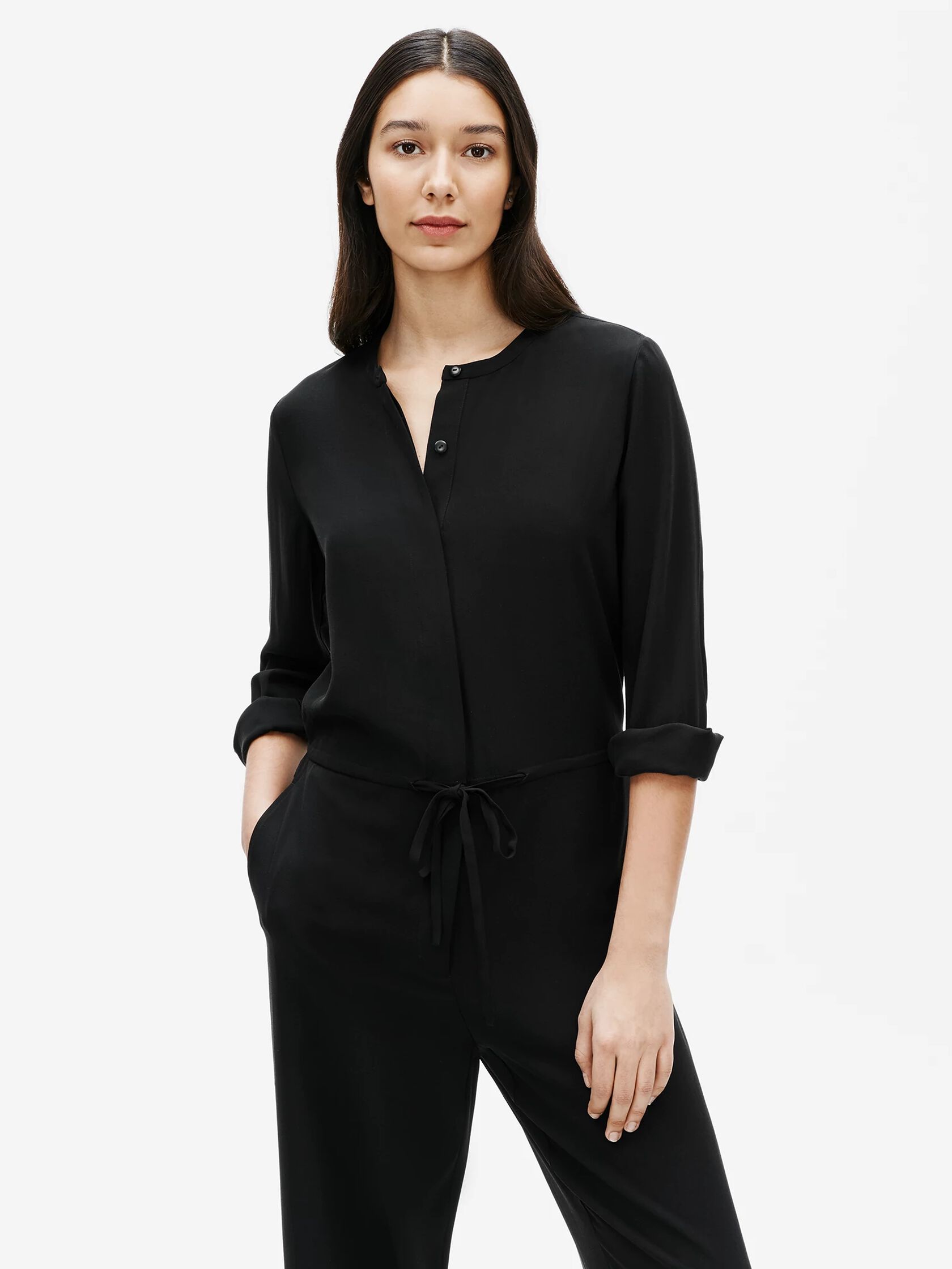 Silk Georgette Crepe Mandarin Collar Jumpsuit