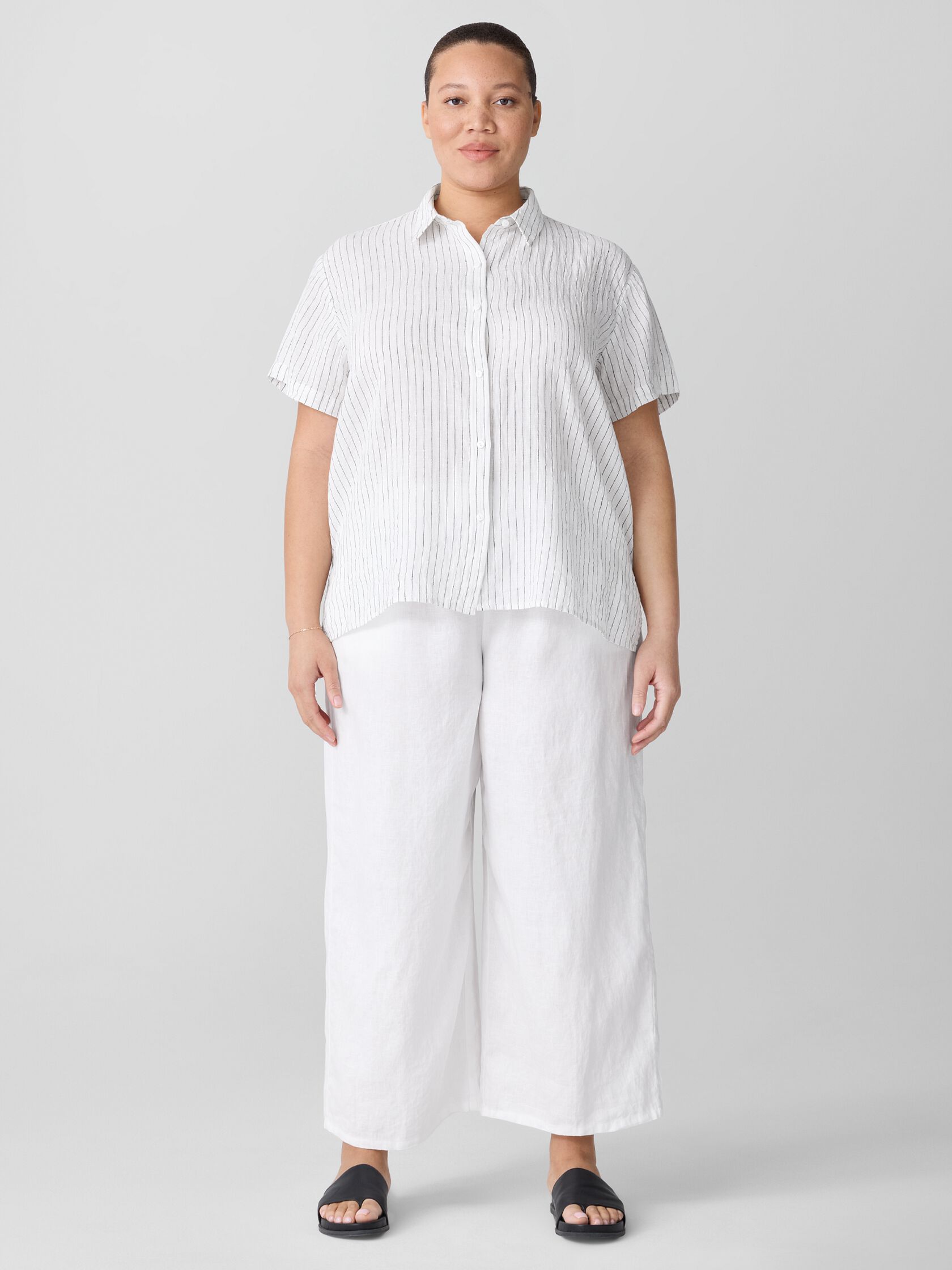 Puckered Organic Linen Short-Sleeve Shirt