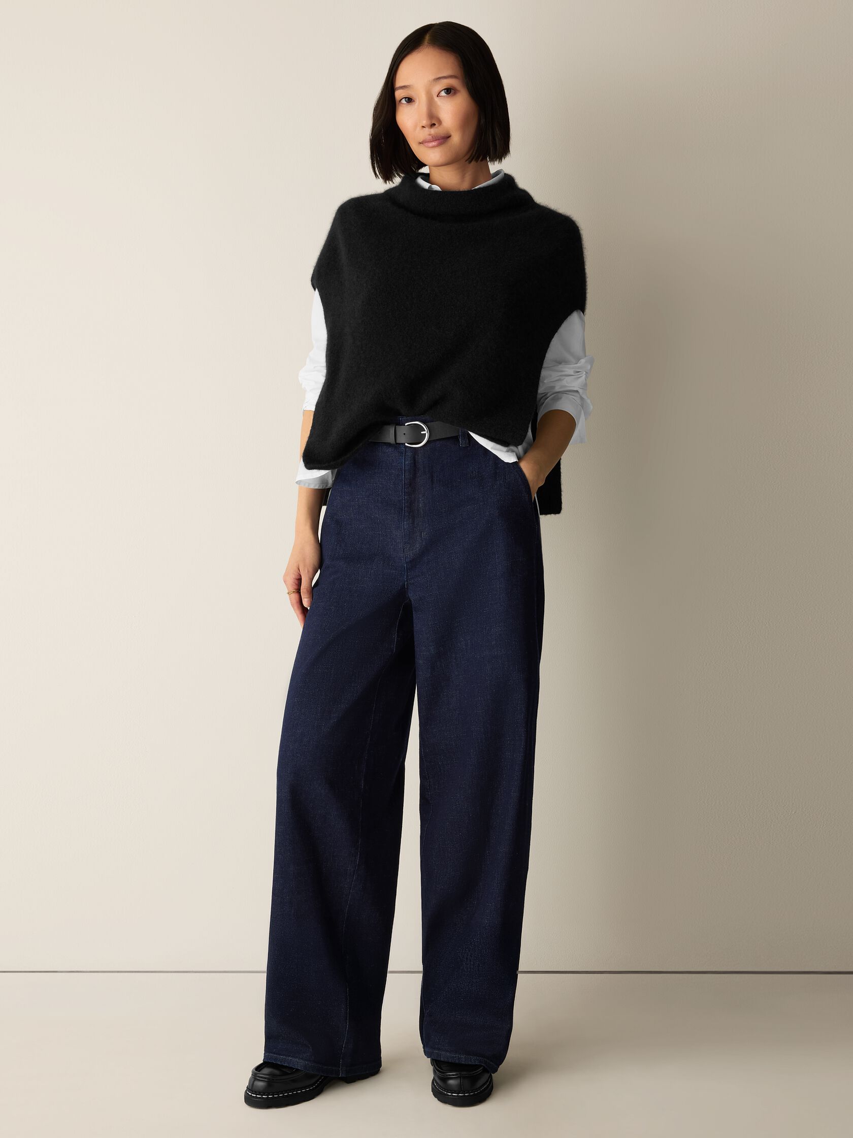 Cotton Stretch Denim Roomy Wide Trouser