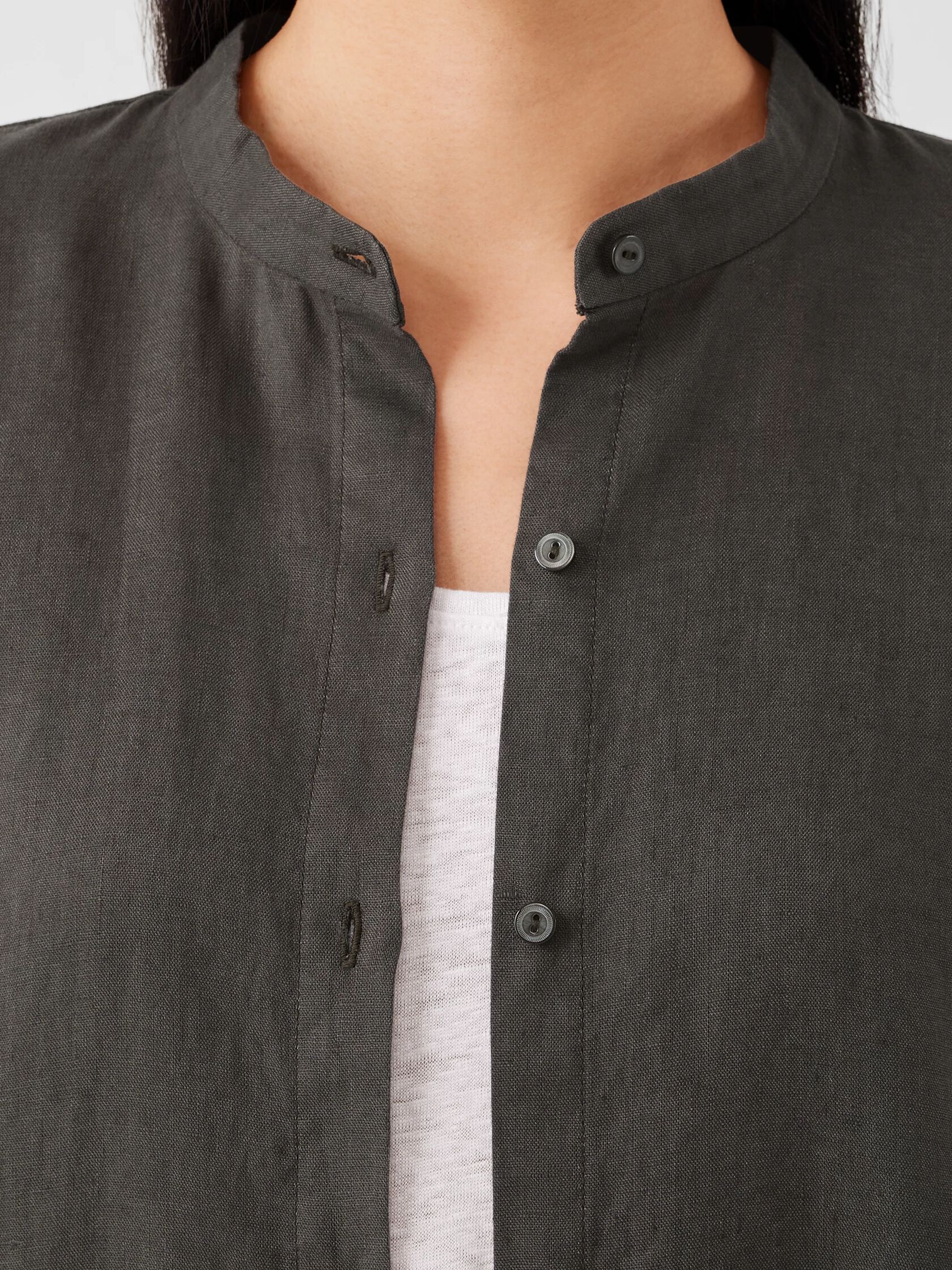 Organic Linen Band Collar Shirtdress