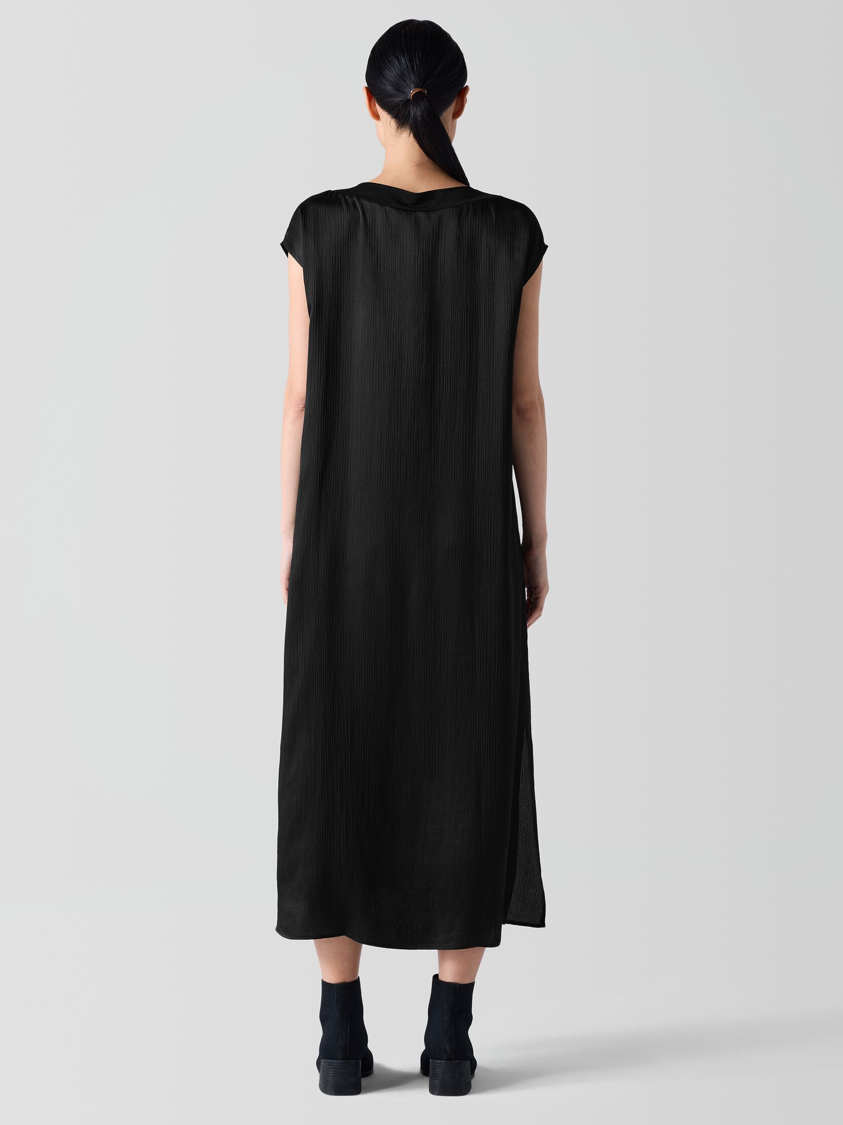 Striated Silk Satin Bateau Neck Dress