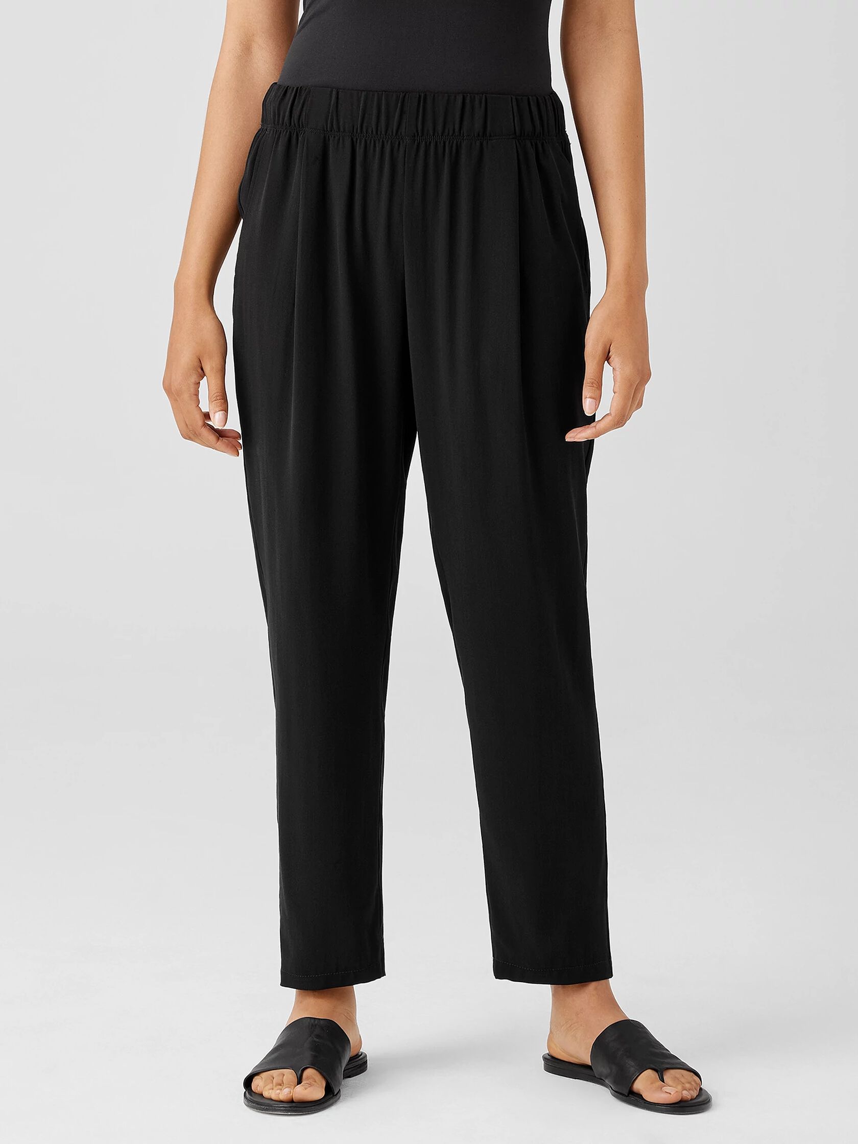 Silk Georgette Crepe Pleated Tapered Pant | EILEEN FISHER