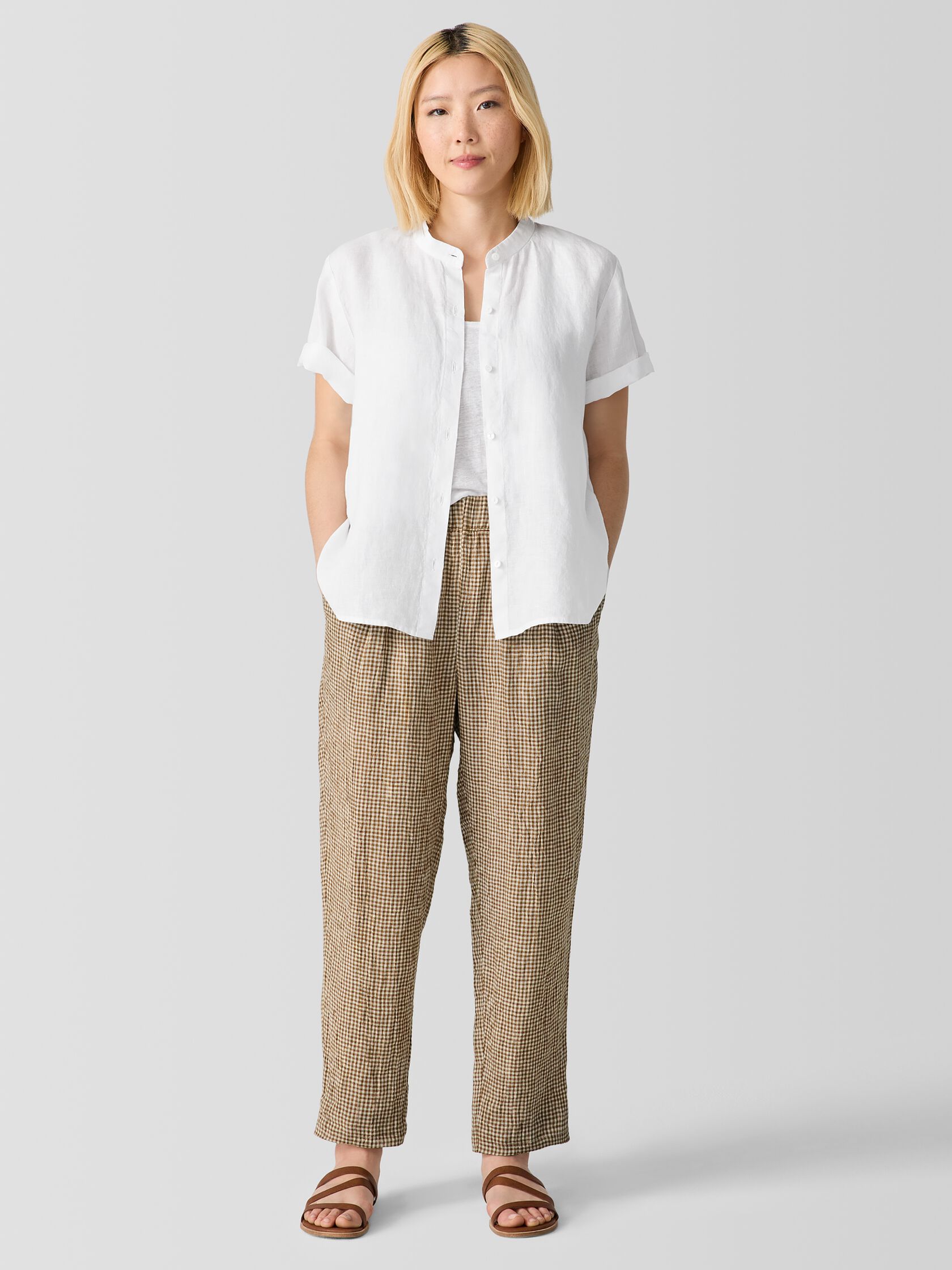 Puckered Organic Linen Tapered Pant