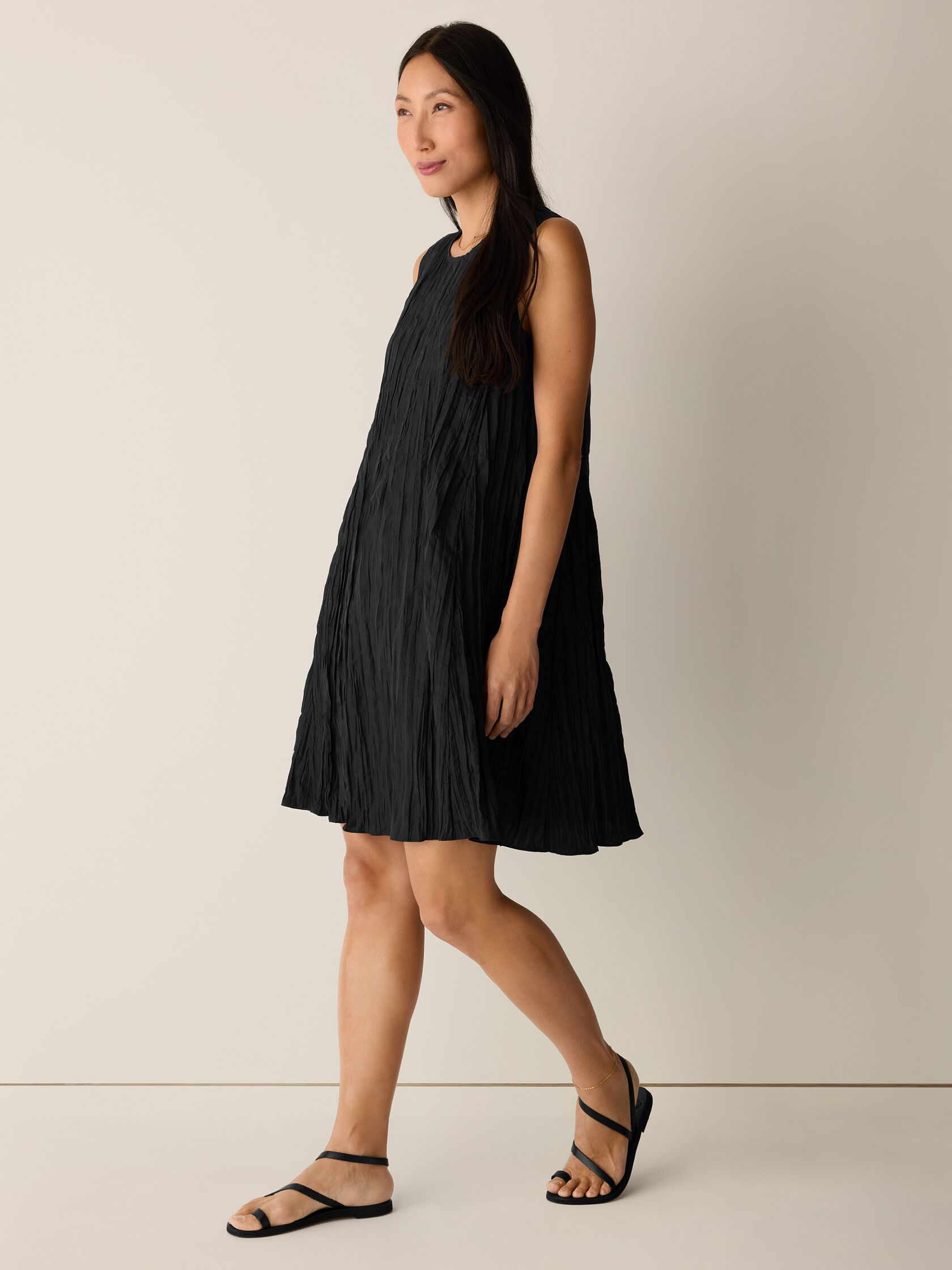 Crushed Silk Round Neck Dress