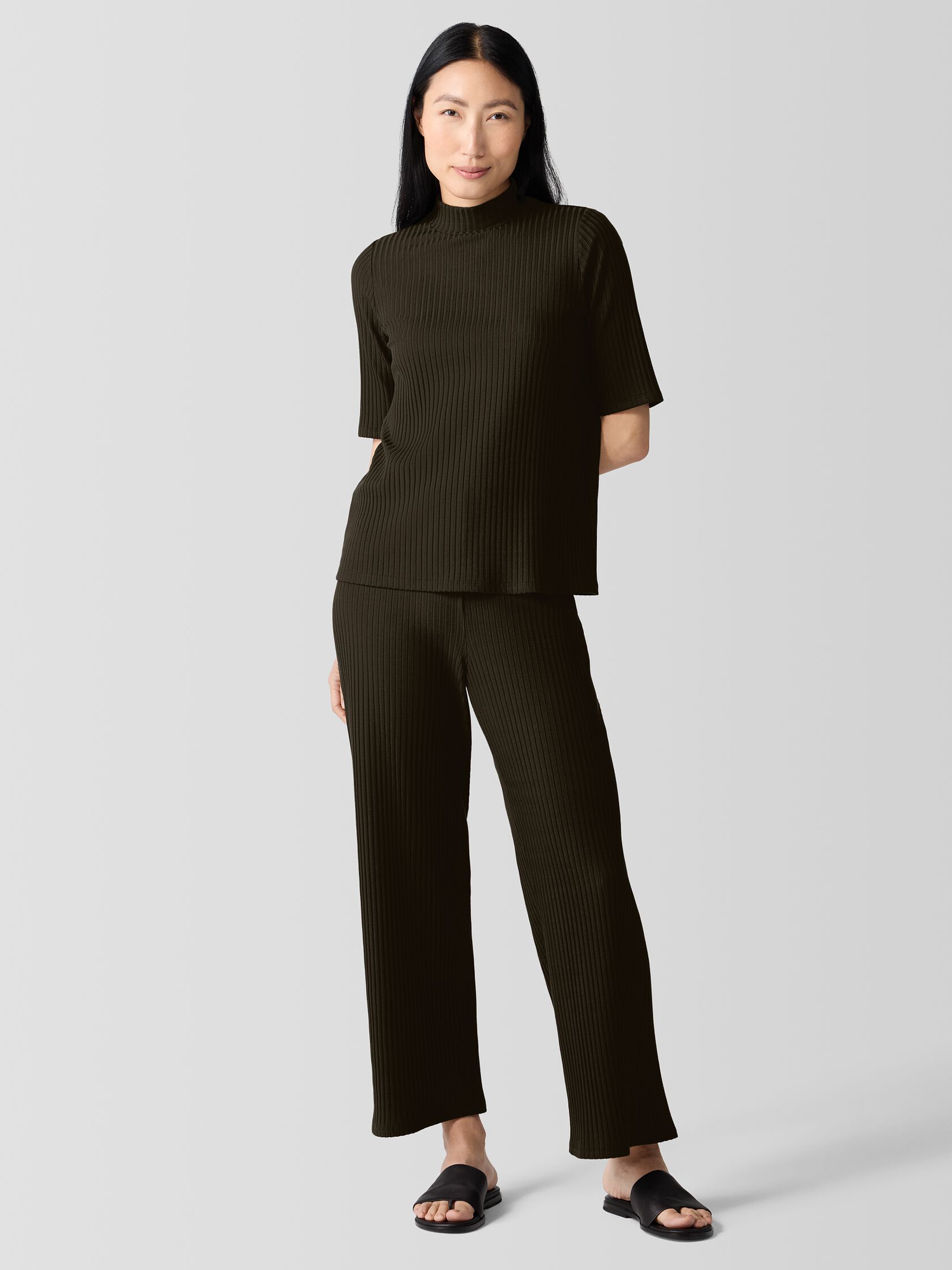 Textured Stretch Rib Wide-Leg Pant