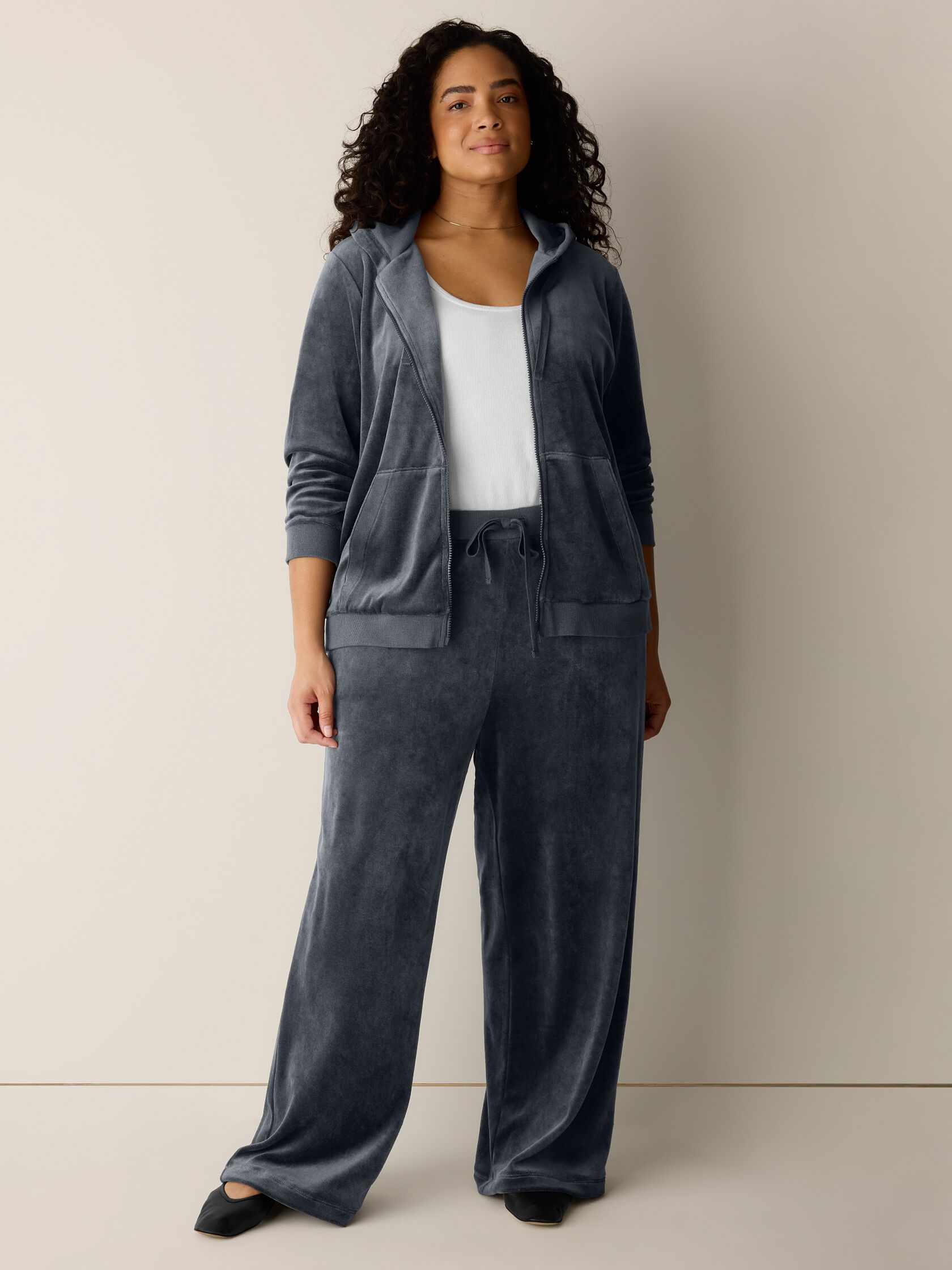 Cozy Velour Knit Wide-Leg Pant