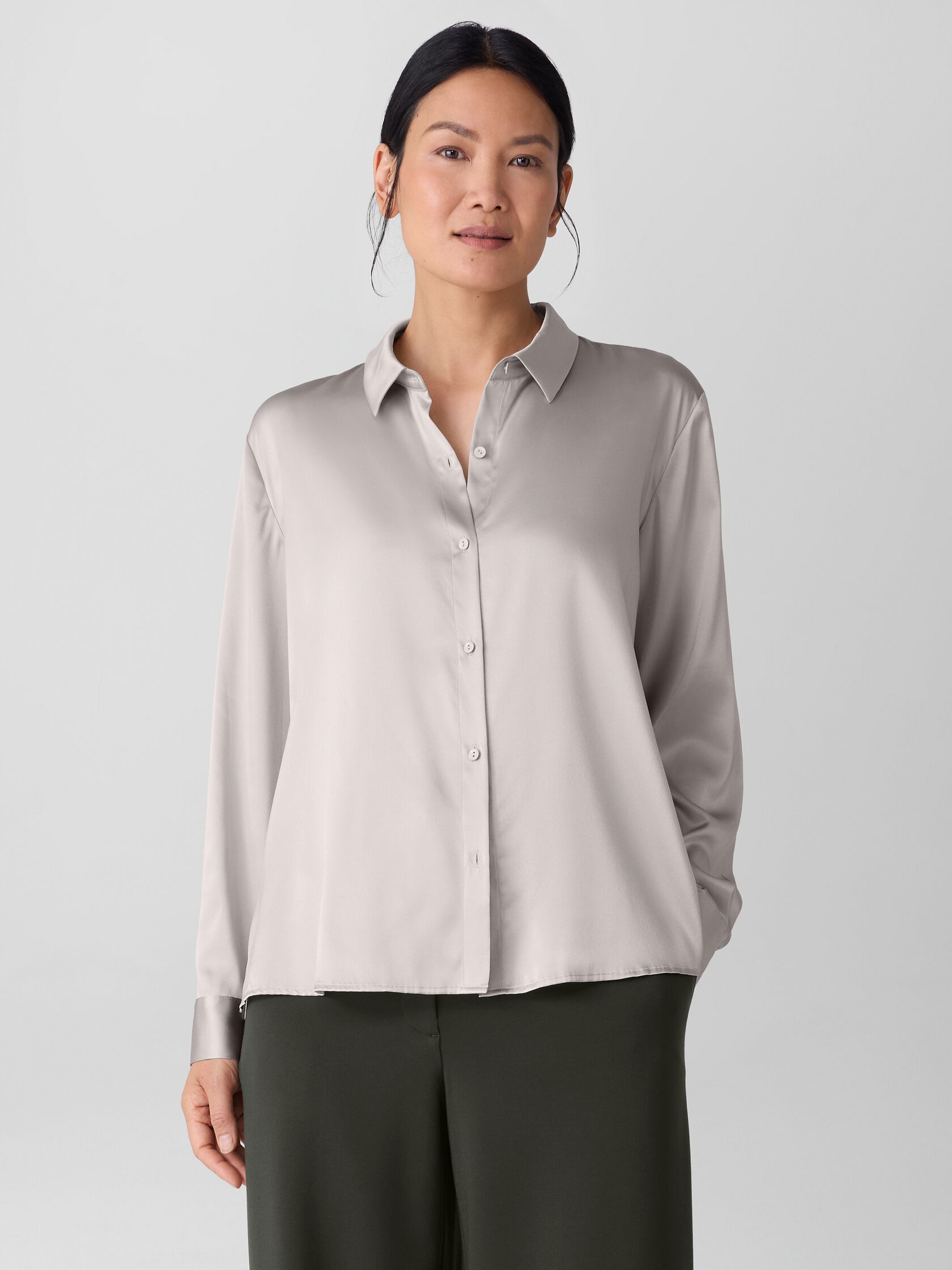 Stretch Silk Charmeuse Classic Collar Shirt