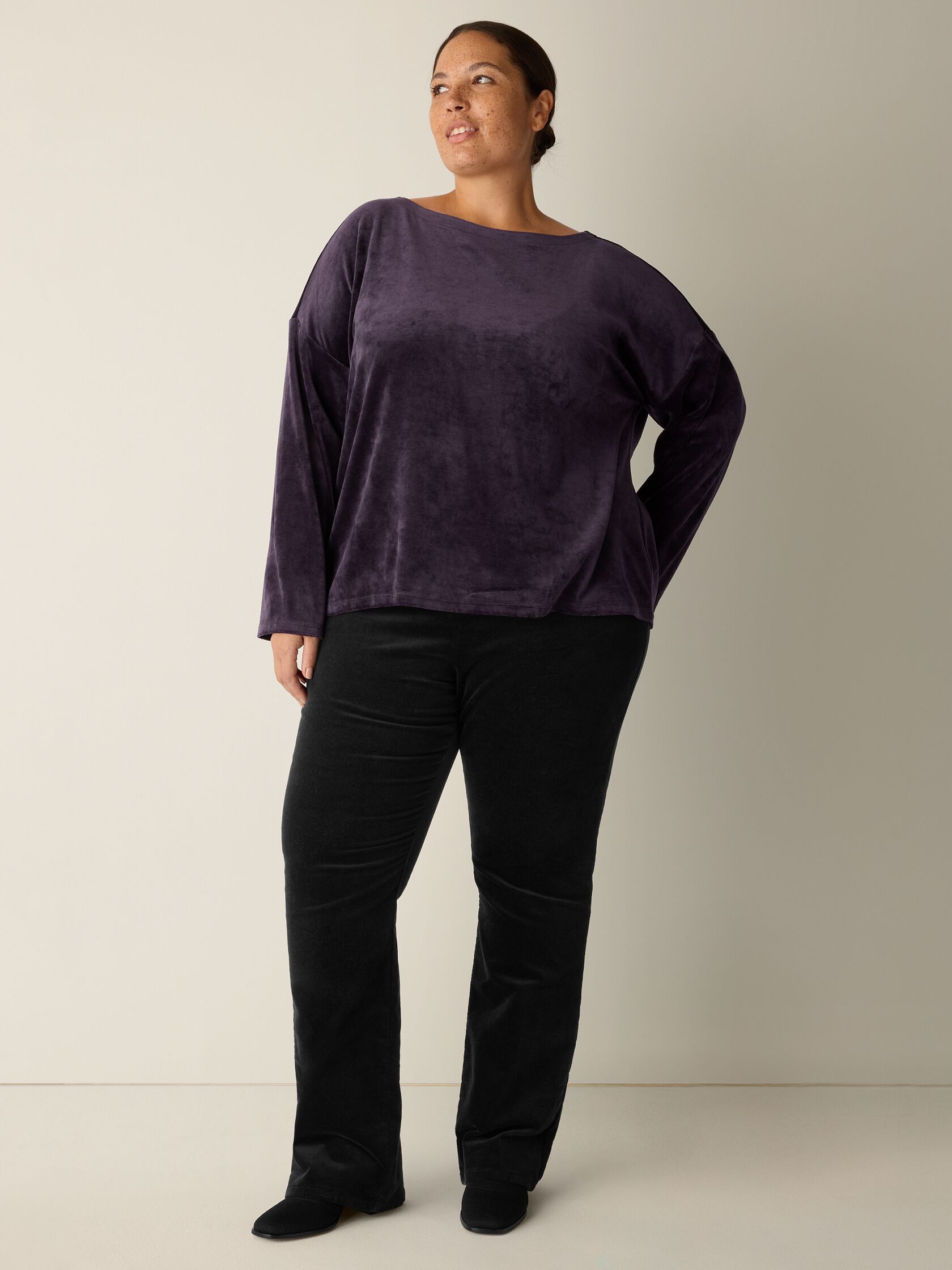 Cozy Velour Knit Bateau Neck Top
